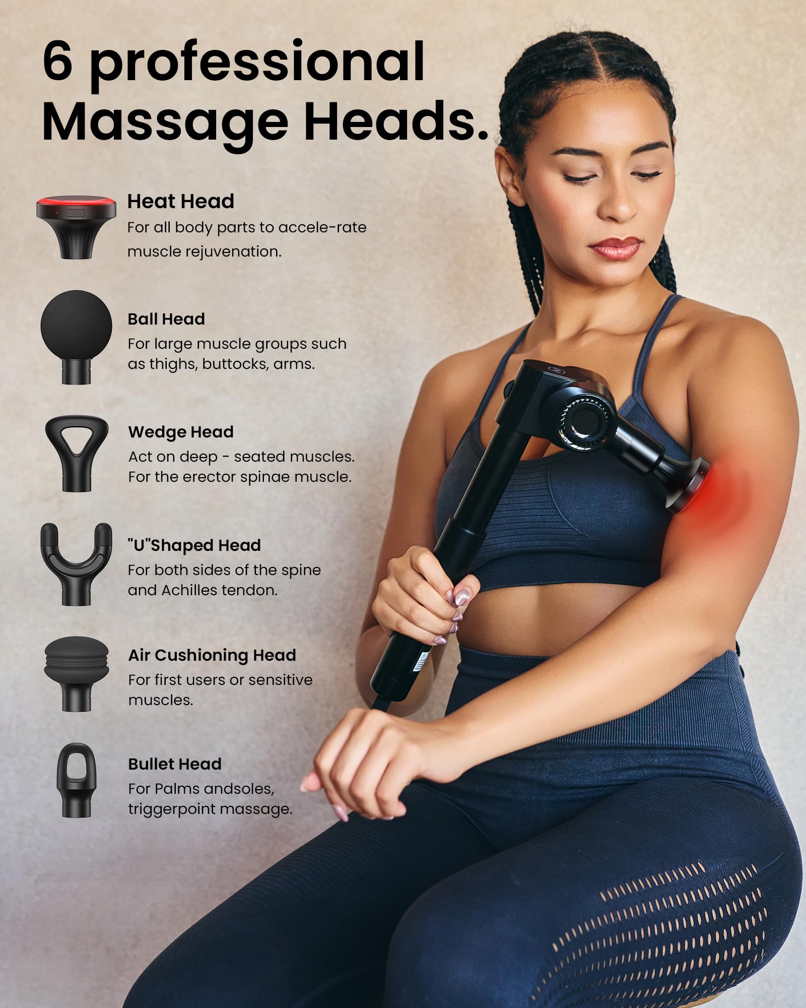 Pistola massaggiatrice con funzione riscaldamento e fototerapia rossa,Massage Gun Pistola Massaggiatrice con prolunga, Massaggiatore a percussione per relax di spalle/corpo/schiena,32 velocità