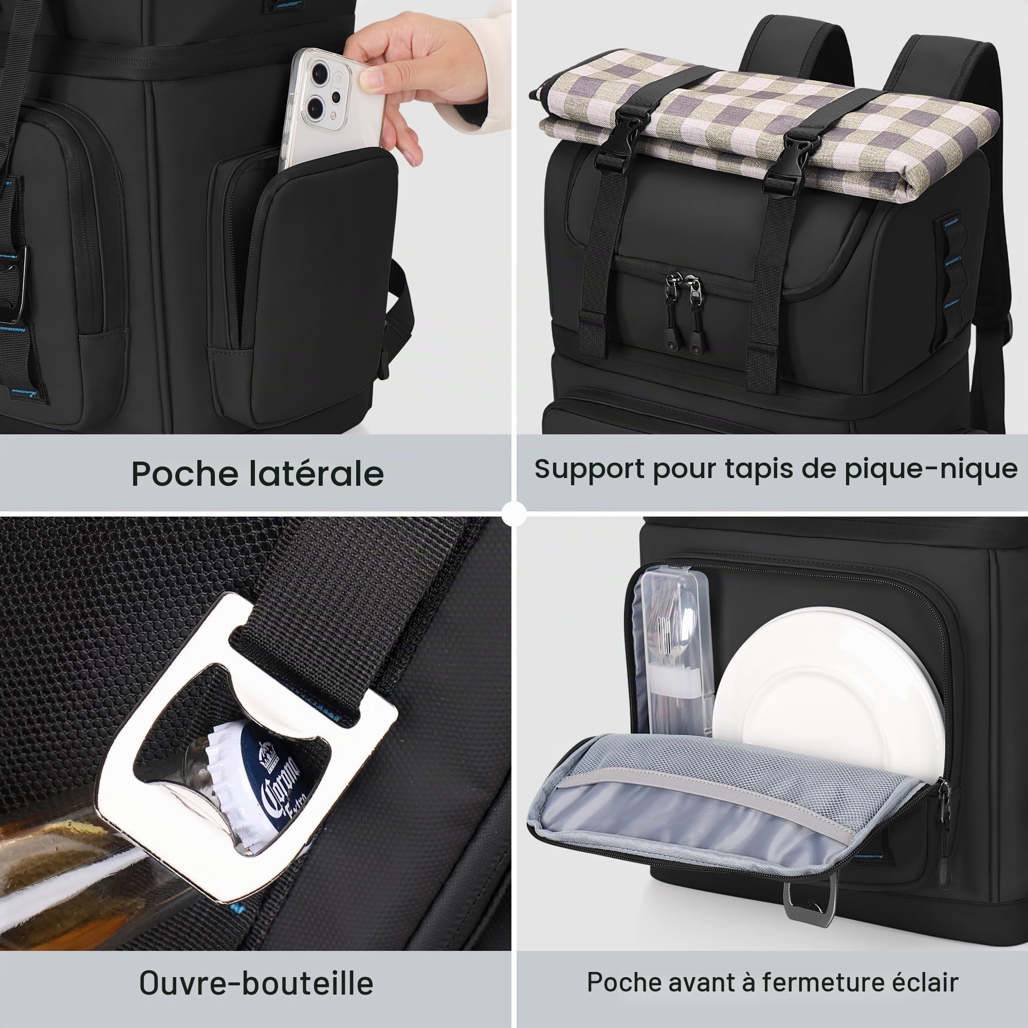 Grand Sac à Dos Isotherme, Sac à Dos Glaciere Double Épaisseur Imperméable,Sac de Pique-Nique Isotherme et Anti-fuites pour Homme & Femme