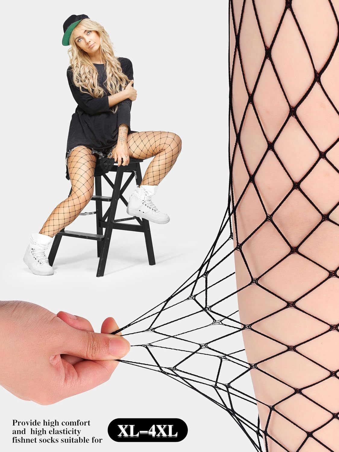 URATOT 4 Pairs Plus Size Fishnet Cross Mesh Tights Sexy Fishnets Pantyhose Stockings Thigh High Stockings - Image 3