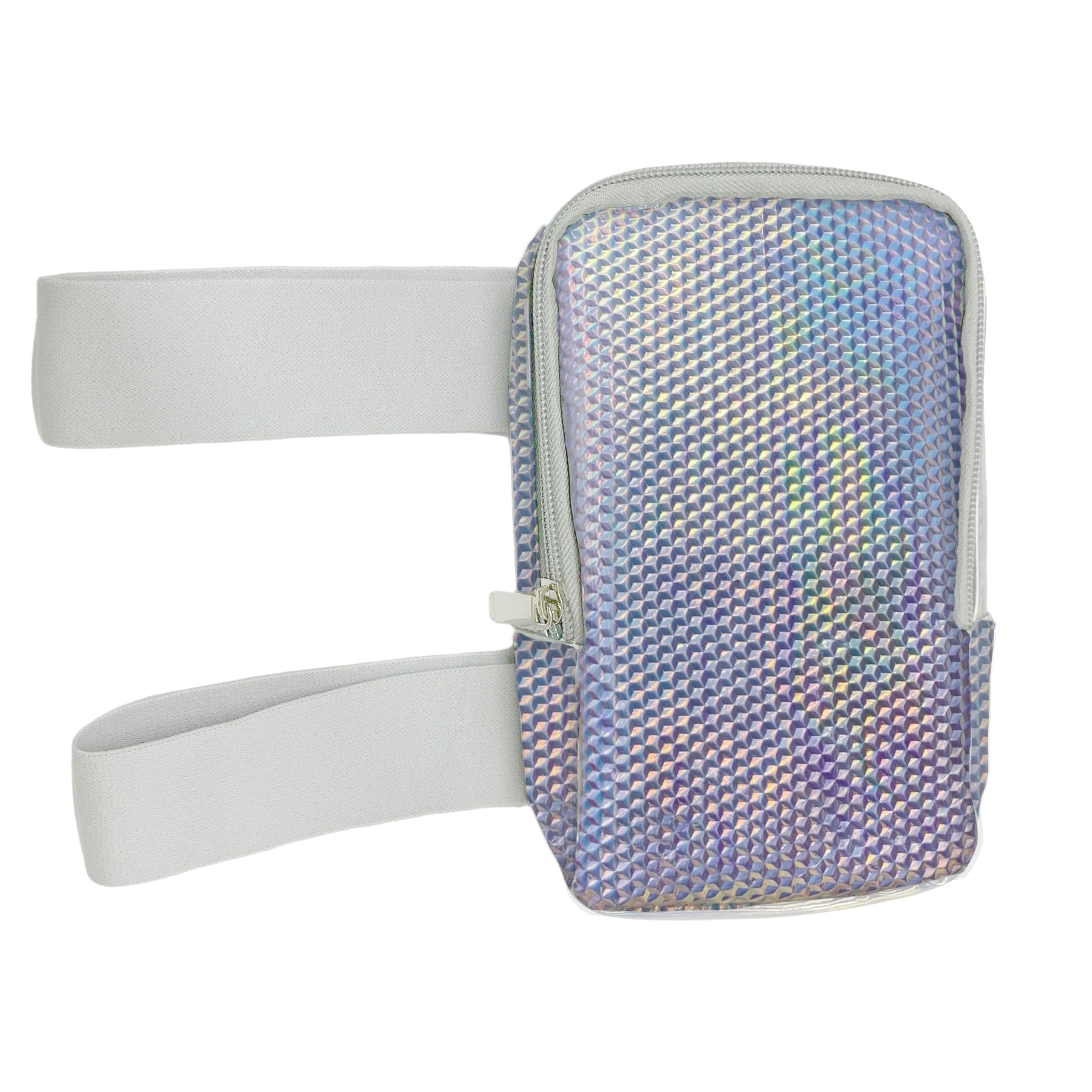 Holographic J'ouvert Leg Bag | Adjustable Colored Straps, Pearl with White, One Size