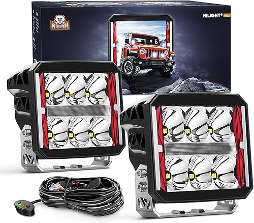 Miniatura 1 de Nilight Luces LED de 4 pulgadas con lente calefactada con DRL 60 W cuadrado Super Spot Light 16 AWG Kit de arnés de cableado para todoterreno,