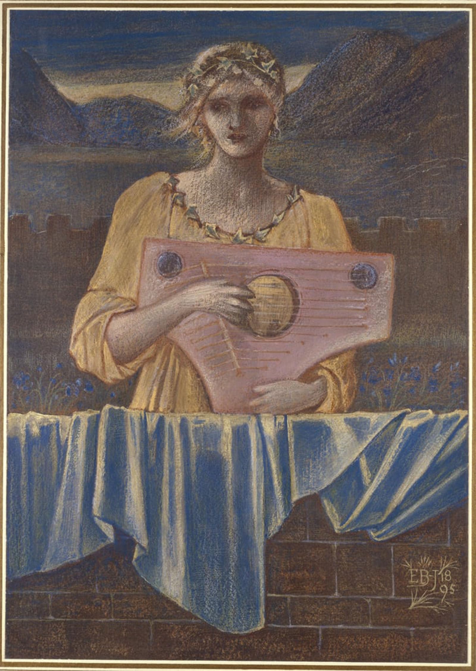 IPLUPJDY Abstract Painting Vintage Canvas Painting Wall Poster Study of a Woman with a Musical Instrument by Edward Burne Jones Portrait Image for Home Decor 60x90cm