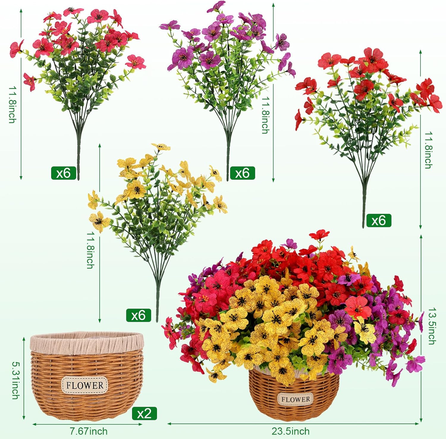 Geegoods Artificial Flower Arrangements for Tables, Fake Potted Mums Silk Flowers with 2 Rattan Baskets for Home Dining Bedroom Office Farmhouse Decor