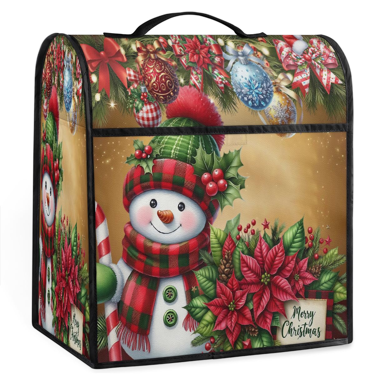 Kitchen Aid Mixer Cover Compatible with 6-8 Quarts Christmas Snowman Bell Stand Mixer Cover Dust Cover with Zipper Pocket Appliance Accessories Organizer Bag Holiday Decor