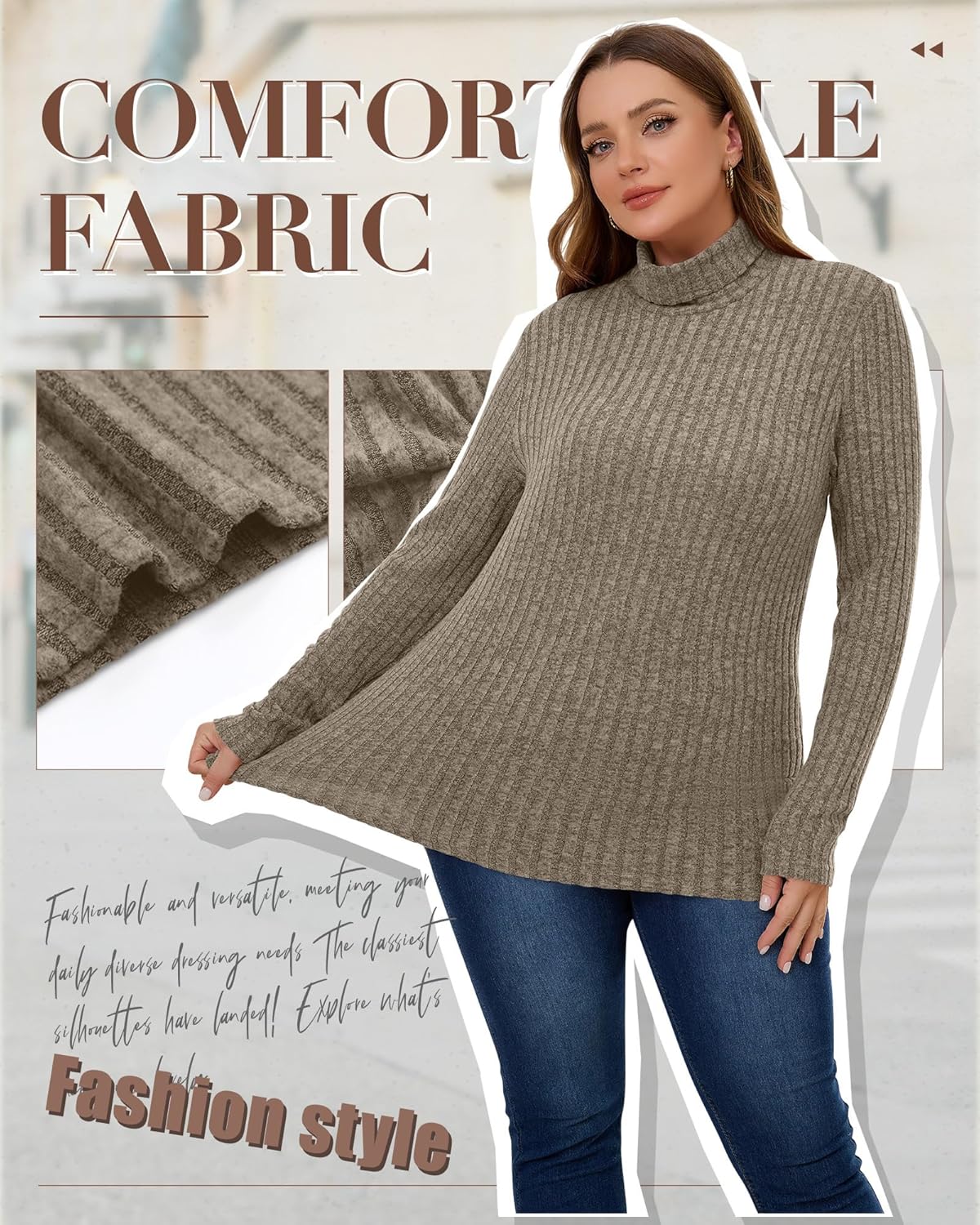 3 Pack Women's Plus Size Turtleneck Lightweight Sweaters Long Sleeve Pullover Tunic Shirts Fall Casual Knit Tops - Image 2