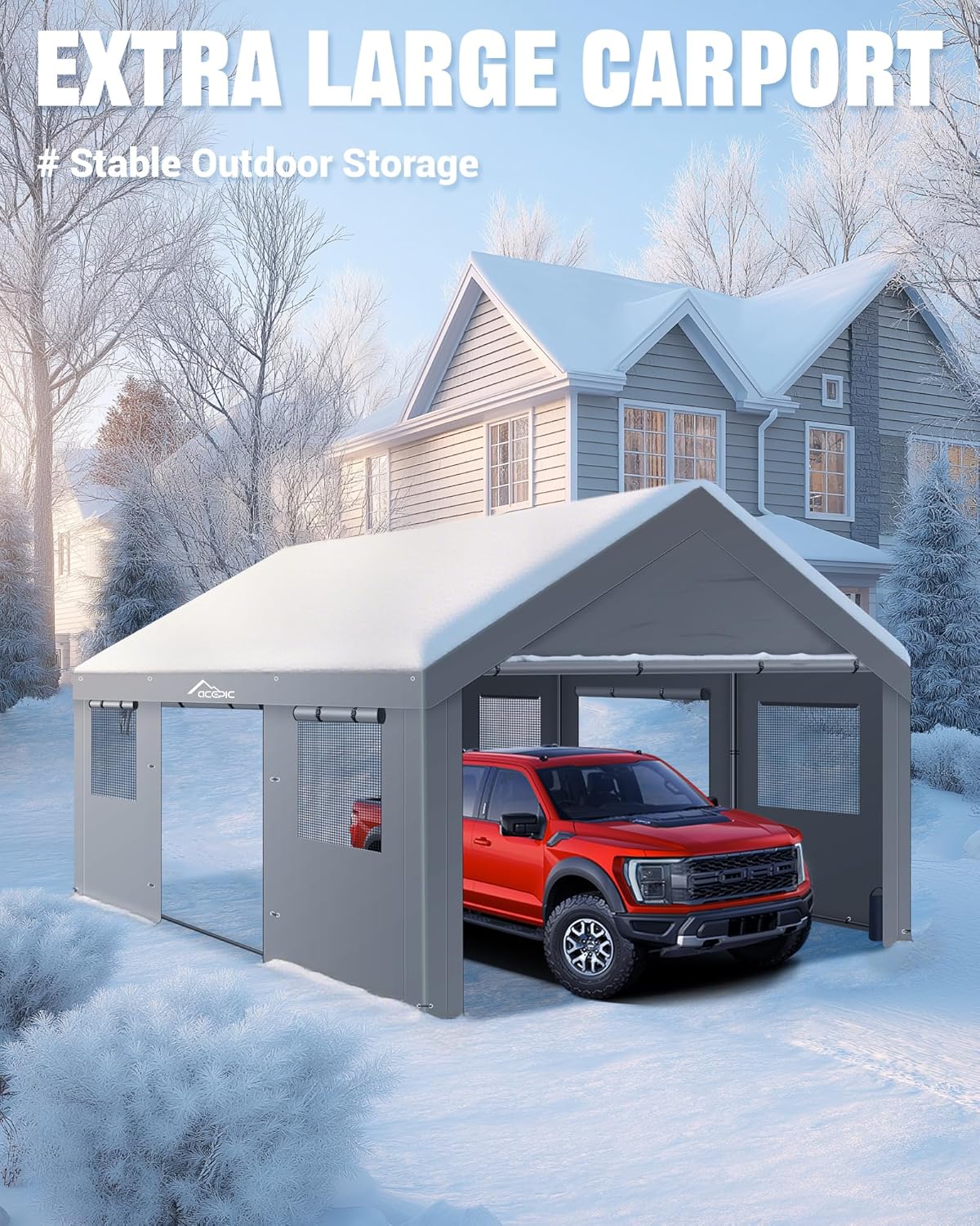 Upgraded 13x20ft Heavy Duty Carport,Features Roll-up Windows & Doors, Portable Garage with UV Resistant Waterproof All-Season Tarp for Car, Truck, Boat - Image 5