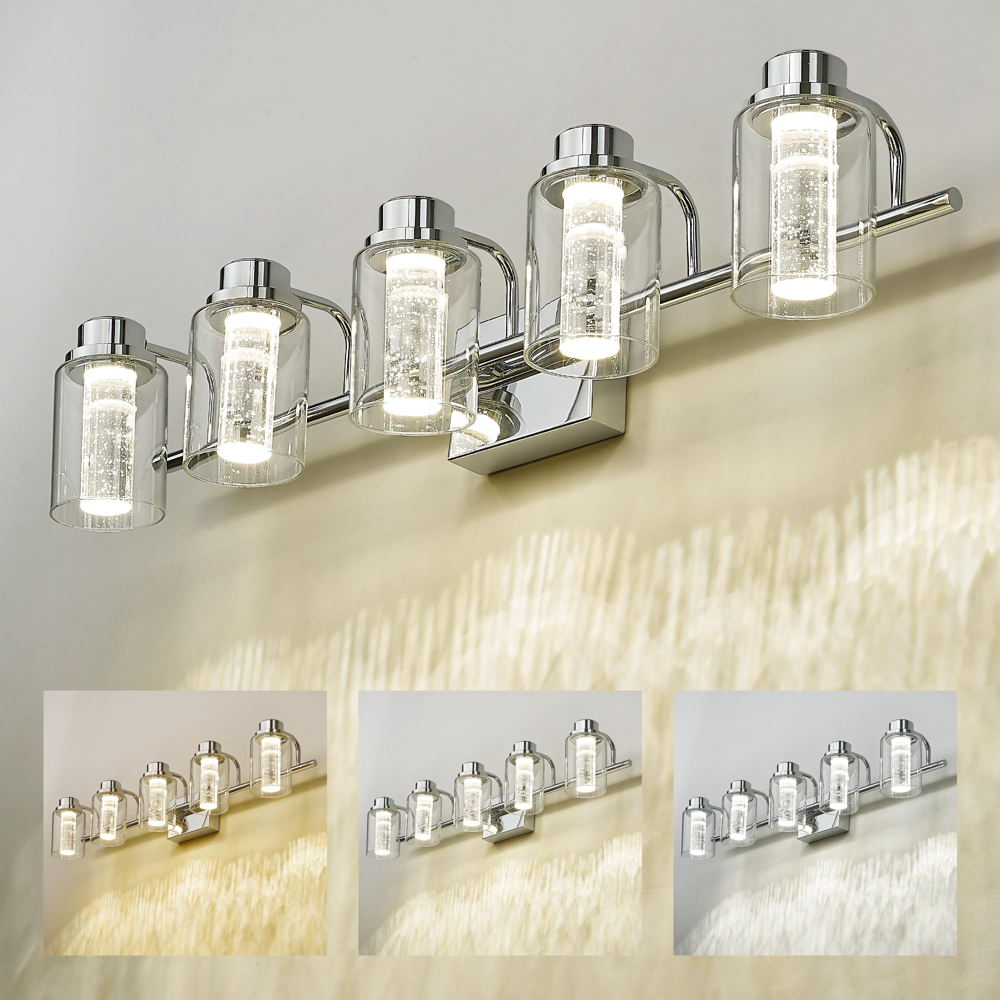 FEMILA LED Crystal Vanity Light, 32" Bathroom Light Fixtures, 3CCT
