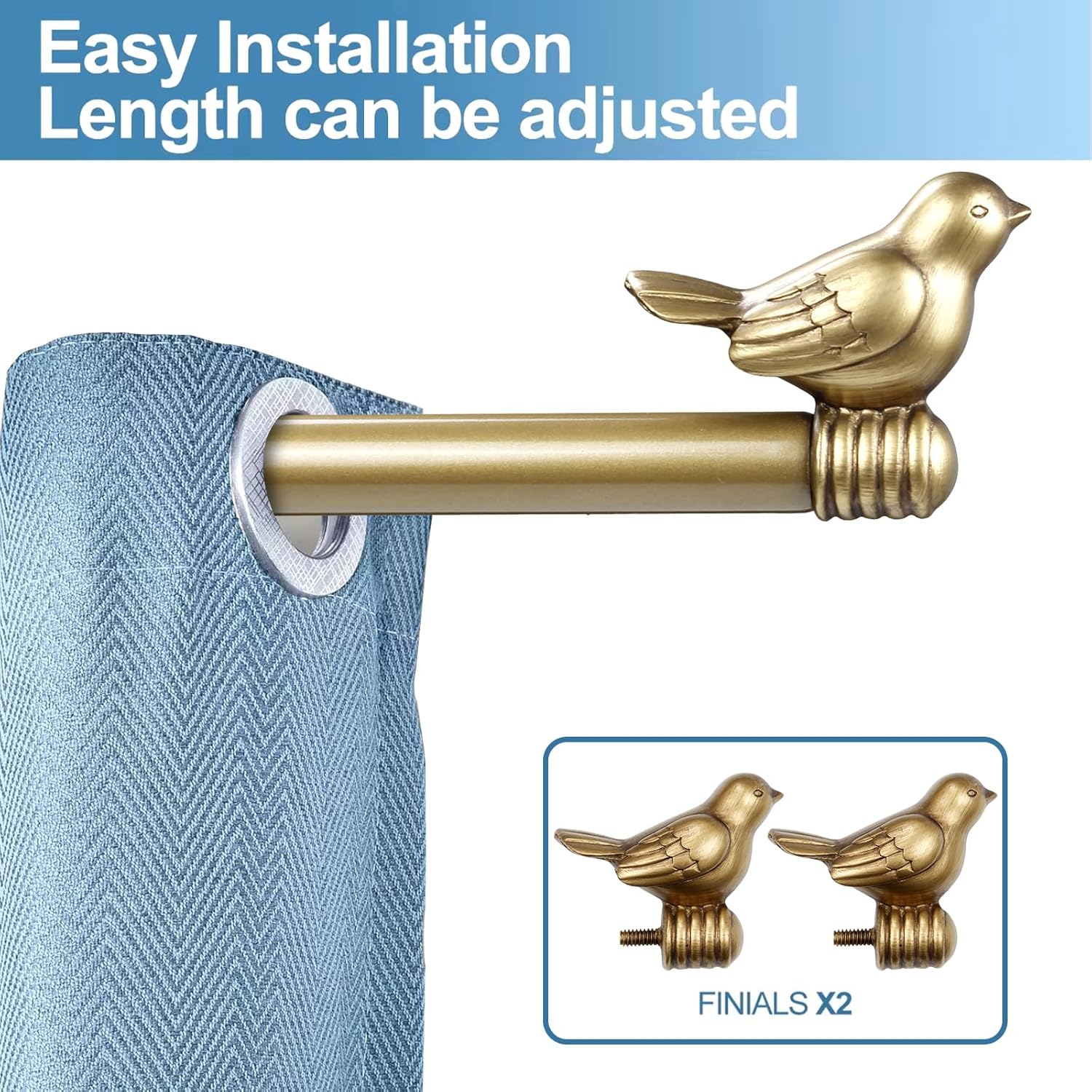 3/4-inch Cute Decorative Bird Adjustable Window Treatment Curtain Single Rod Set, 48" to 84" - Renaissance Gold