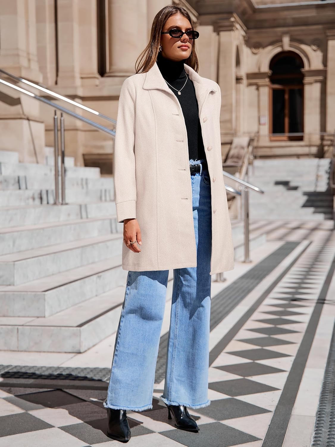 Simplee Womens Coat Fall Winter Long Jackets Single Breasted Lapel Collar Trench Coat - Image 3