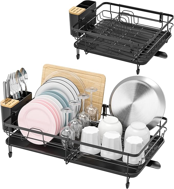 TOOLF Expandable, Adjustable Dish Rack, Foldable Dish Drying Rack with