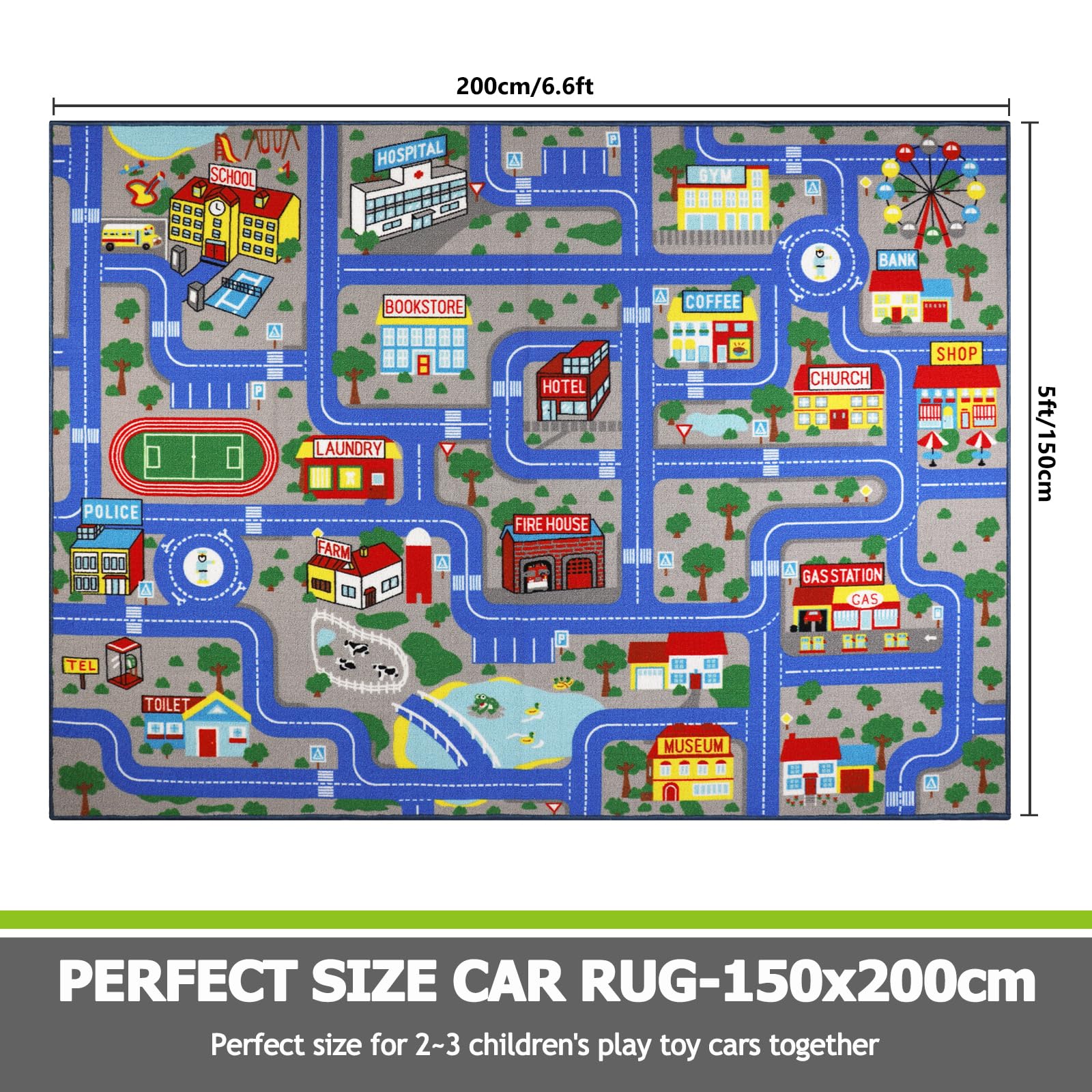 Capslpad Blue Car Road Kid Rug Carpet Playmat for Playoom Traffic Road Kids Play Mat for Toddler Non Slip Washable City Map Race Track Carpet Rug for Kids Room Bedroom Nursery Room Decor,5'x 6'6"