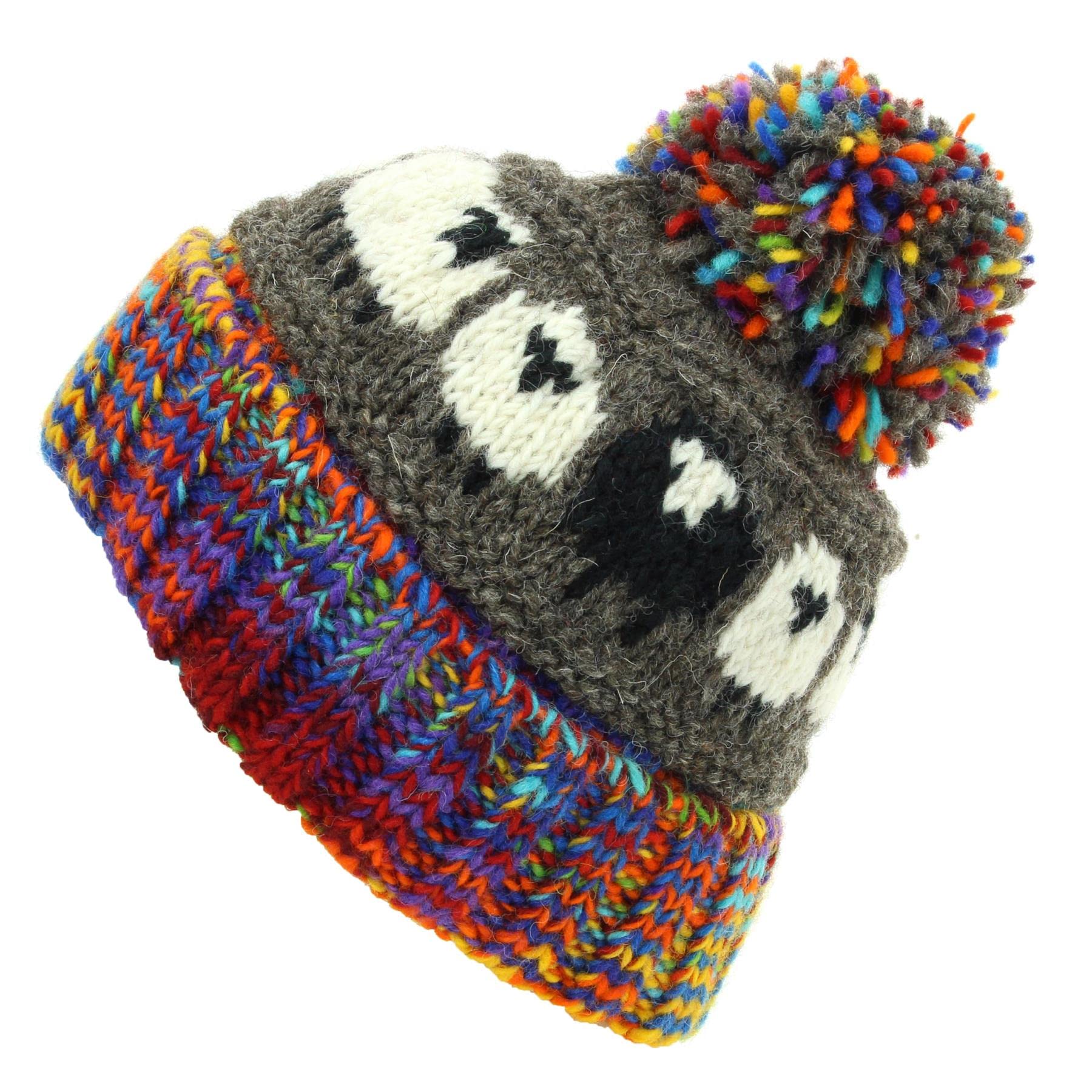 Loudelephant Grey Rainbow Wool Knit Bobble Beanie Hat - Sheep