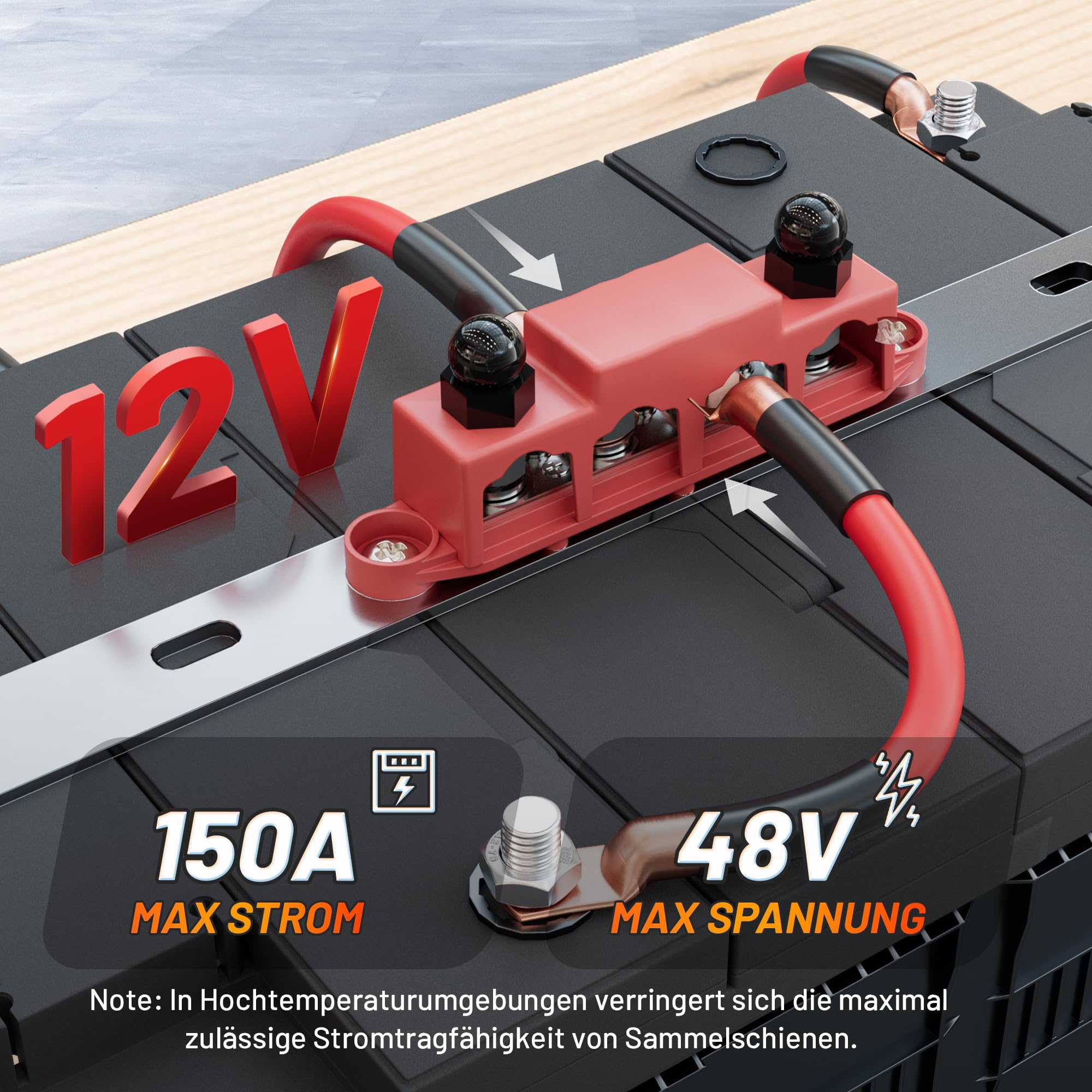 RED WOLF 150A Sammelschienen Verteilerblock 12V-48V DC, Verteilerschiene mit 4x M8 & 3x M4 Klemmenbolzen für Auto Marine RV Wohnmobil Lkw Elektrik System Positive Masse Stromverteilungsblock Busbar