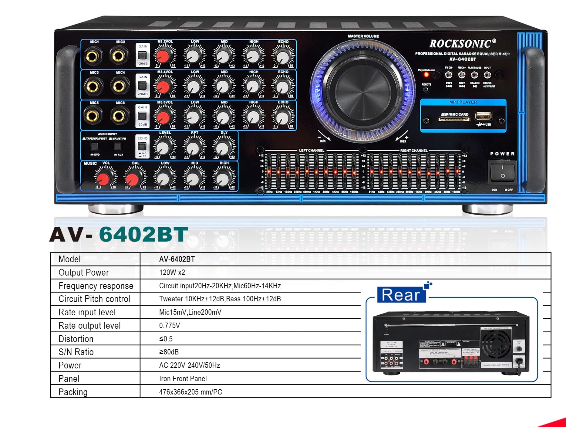 ROCKSONIC AV-6402BT Professional Digital Karaoke Bluetooth Audio