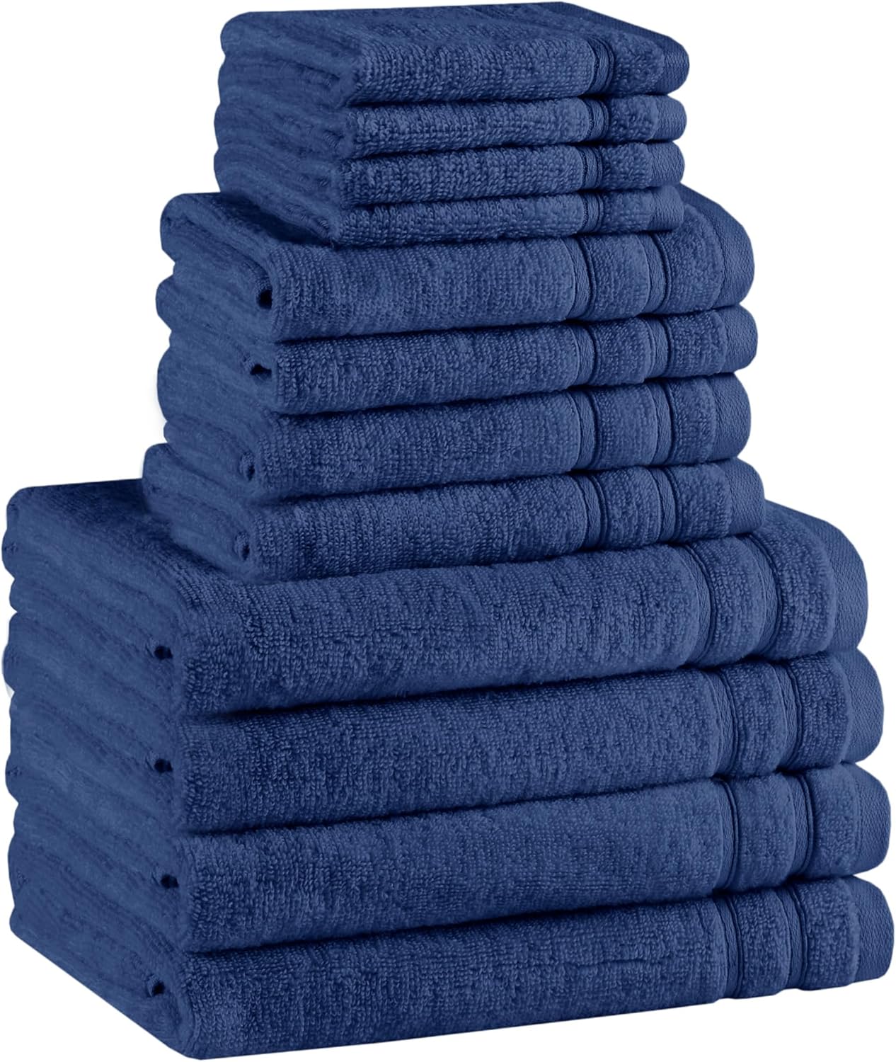 Comfort Spaces Luxury Bath Towel Set - 12 Piece, 4 Large, 4 Hand, 4 Washcloth - 100% Cotton, Quick Dry, Soft, Indigo Navy Blue Indigo 12 Piece Towel Set