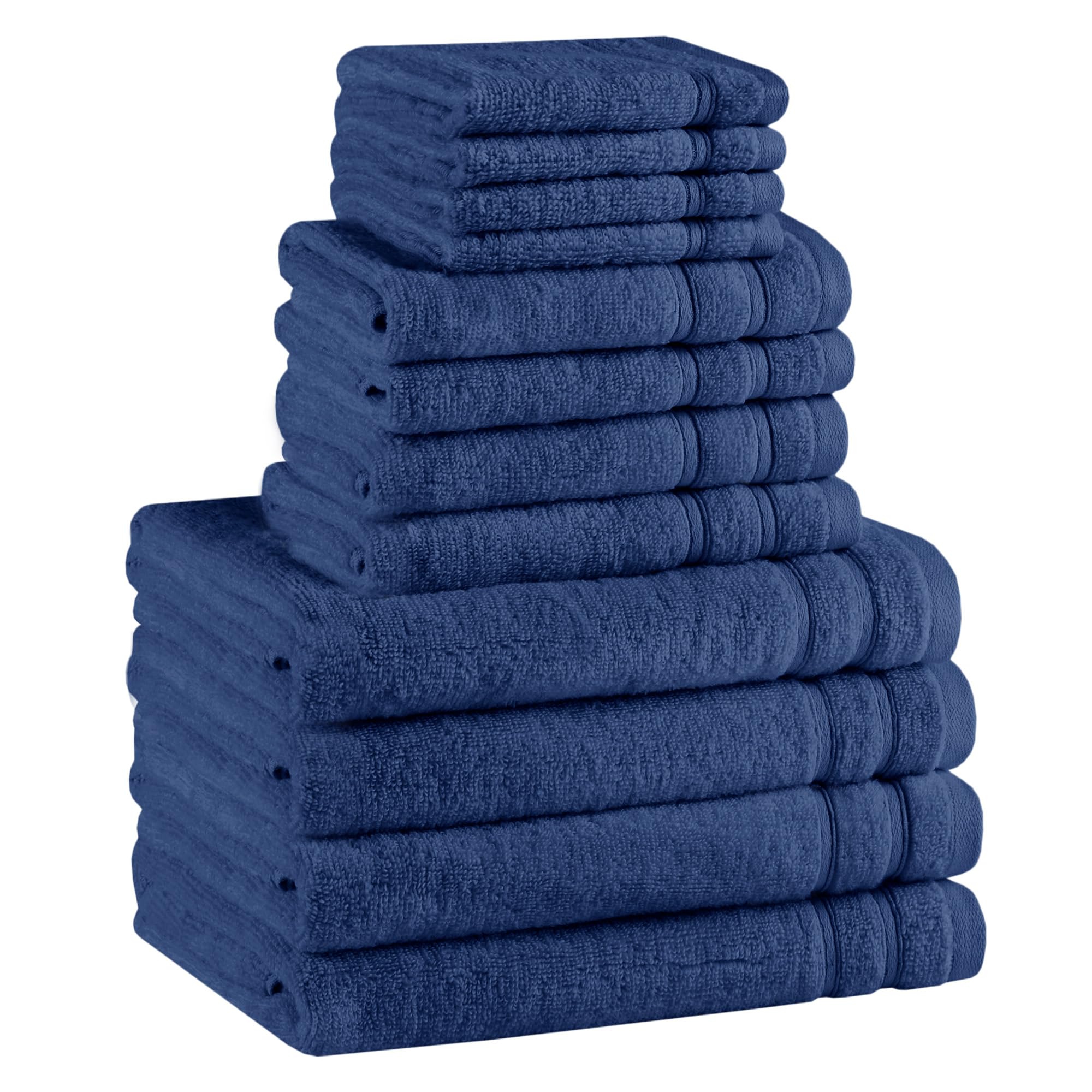 Comfort Spaces Luxury Bath Towel Set - 12 Piece, 4 Large, 4 Hand, 4 Washcloth - 100% Cotton, Quick Dry, Soft, Indigo Navy Blue