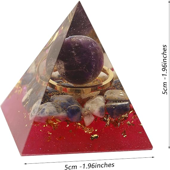 Orgonite Pyramids Money Healing Crystals Pyramid for Positive Energy Rose Quartz with Amethyst Stone Real Small Pyramid 50mm Promotes Wealth and Charm (Amethyst-Sodalite)