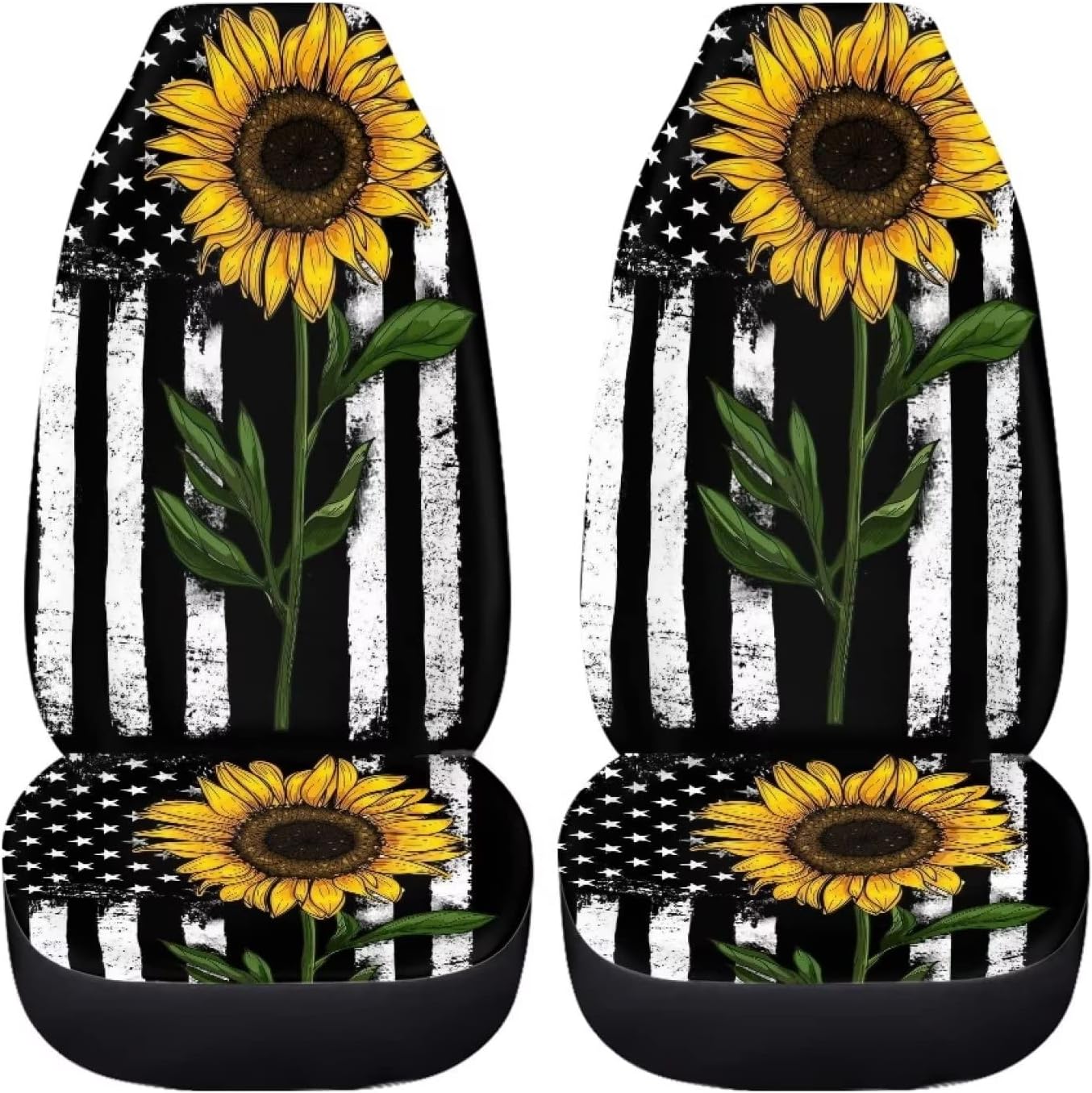 BIGCARJOB American Flag Sunflower Seat Covers for Cars,Full