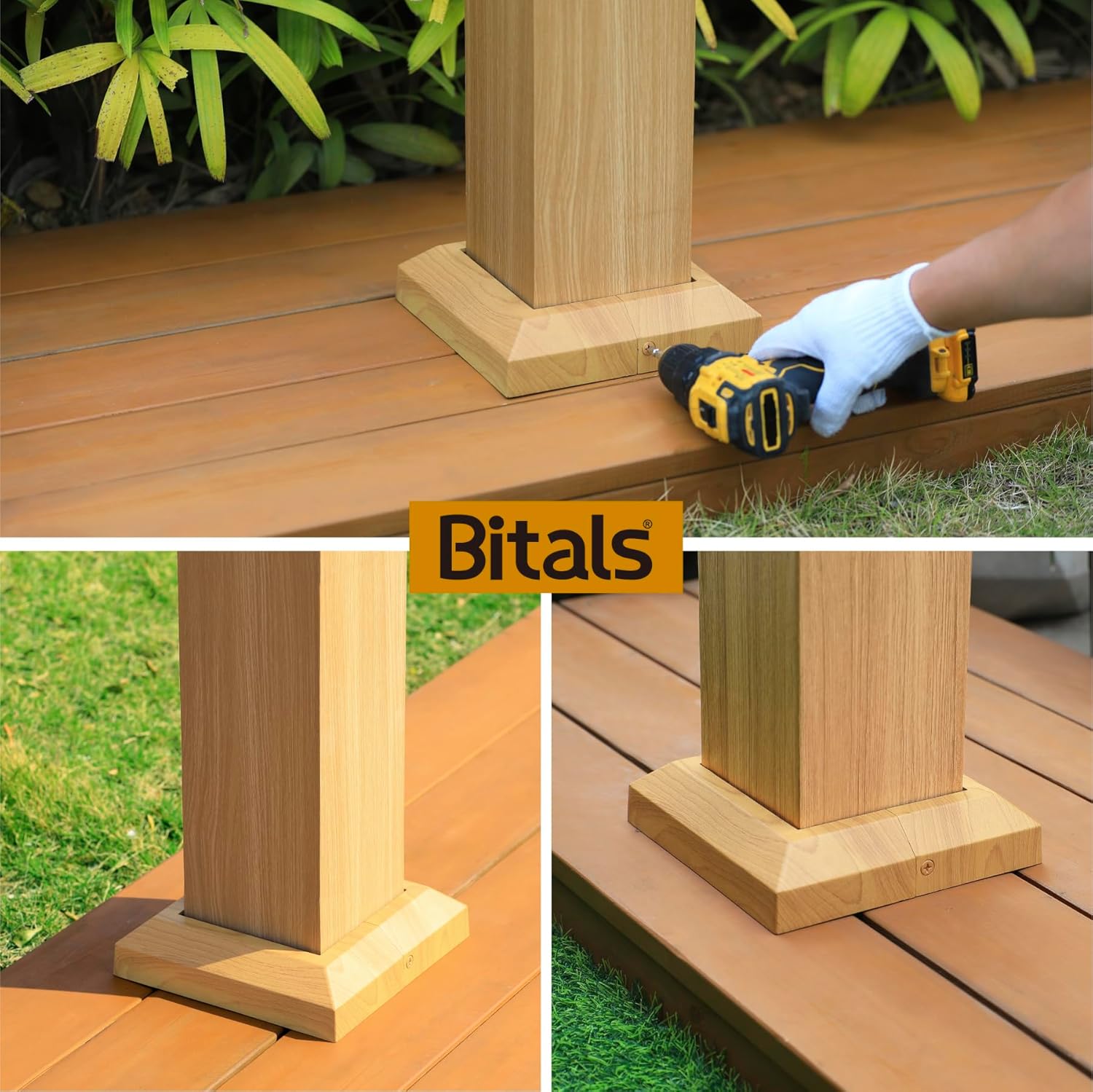 2pack 5.5" Deck Post Base Cover, Aluminum Split Type Post Skirt, for Stairs, Deck railings, Porches and Deck Base Bracket Covers (Burlywood)