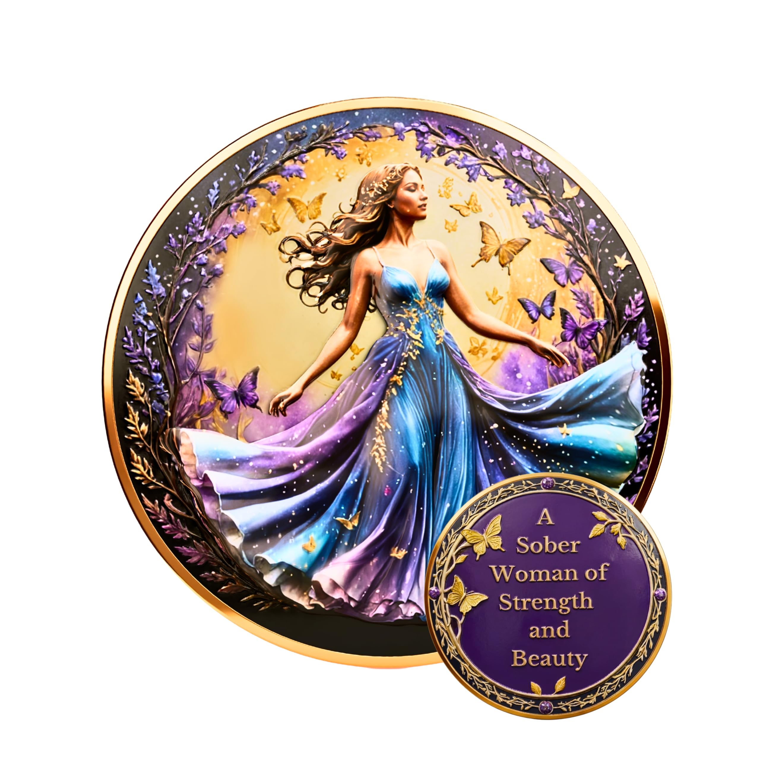 MilestoneMint Butterfly Woman’s Sobriety Chips – Sobriety Gifts, AA Medallions, Sober Coins AA Tokens, Anniversary Gift for Her – Serenity Prayer 3D Raised Metal w/Textured Feel, Capsule, Card, Pouch
