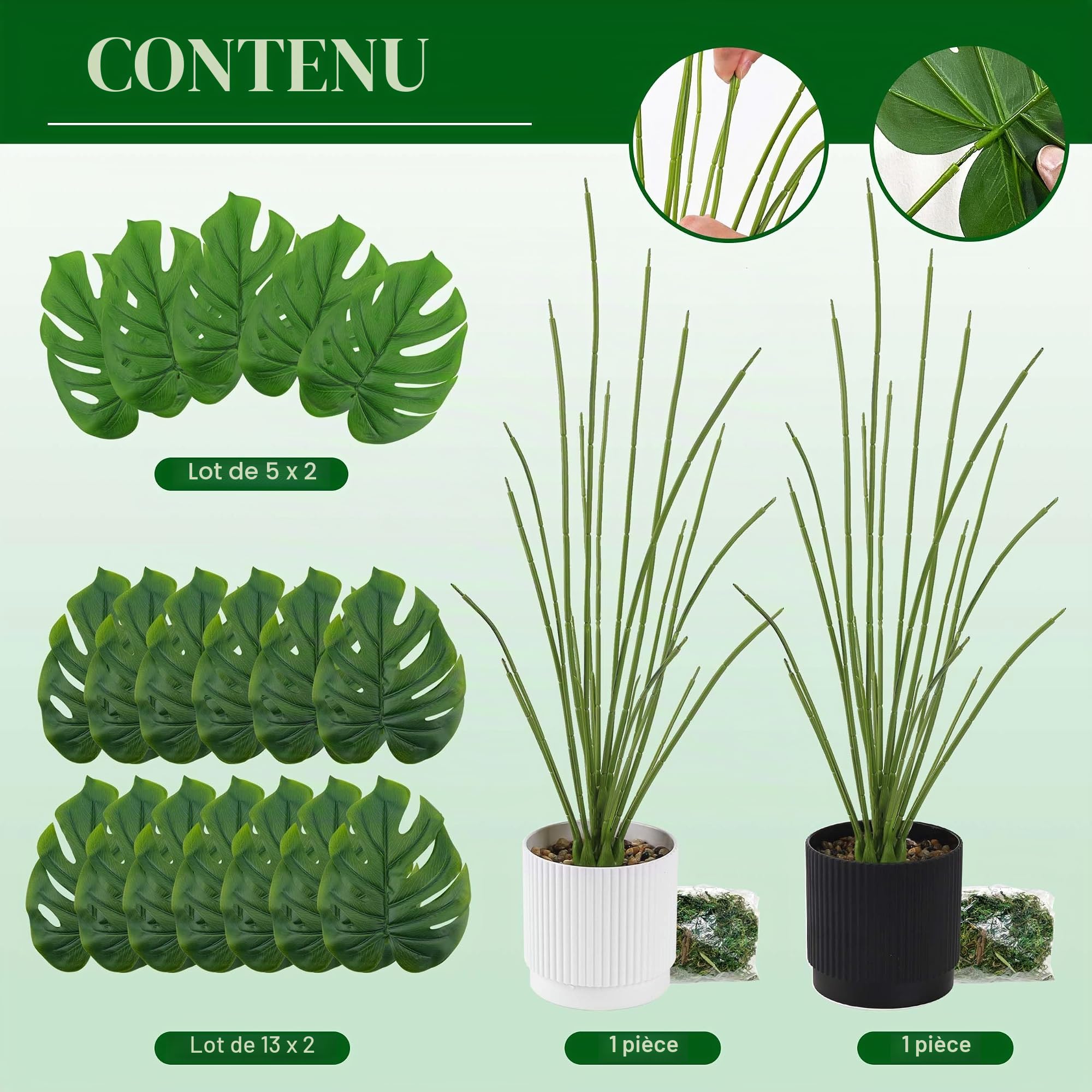 Der Rose Lot de 2 grandes plantes artificielles Monstera 28" (71 cm) pour intérieur, plantes hautes sur pied pour maison, bureau, maison de campagne, décoration de chambre