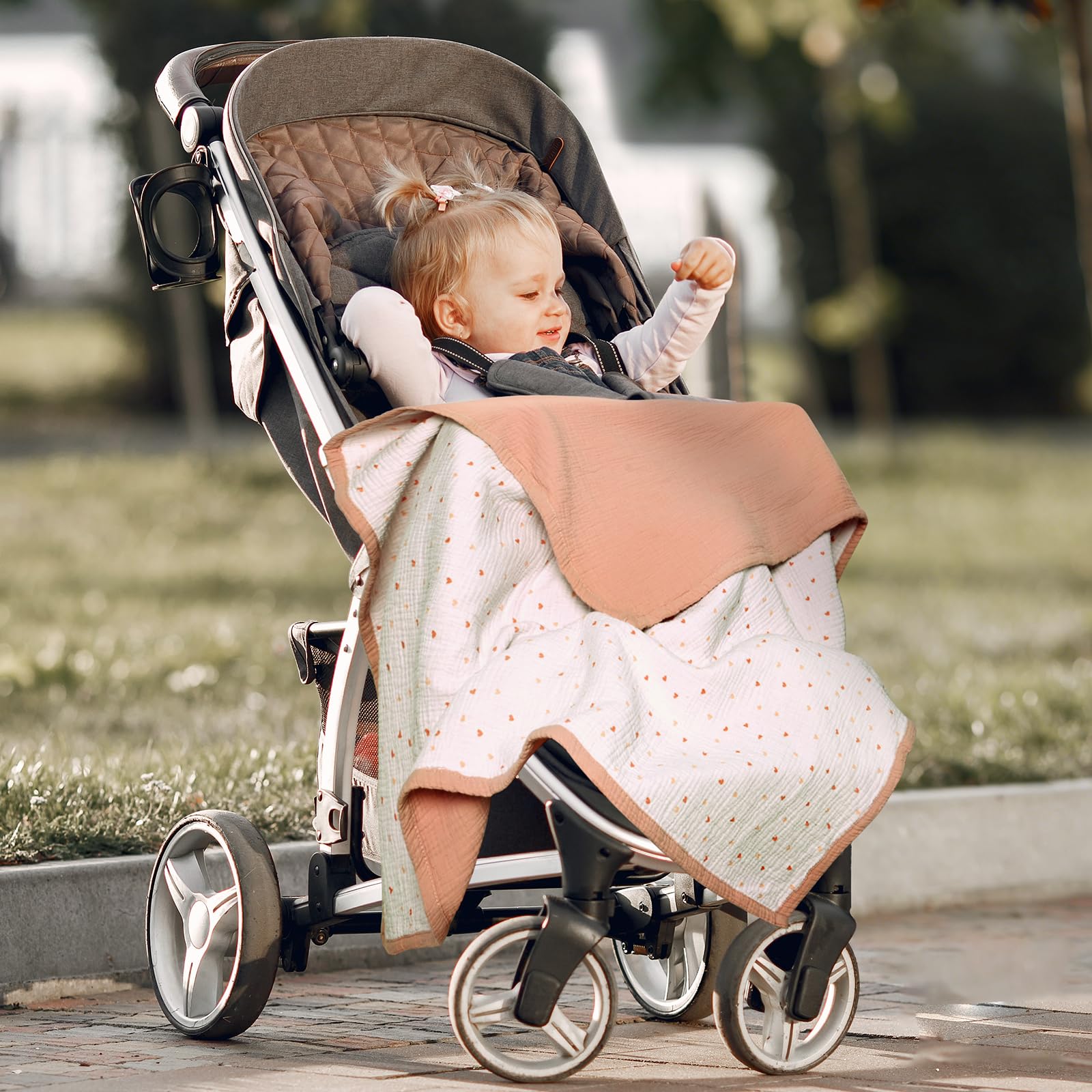 lulumoon Musselin-Babydecke – Baumwoll-Steppdecken für Kleinkinder – wendbare Kinderbettdecke für Babys, Jungen und Mädchen, 120 x 120 cm (Pfirsich Pink)