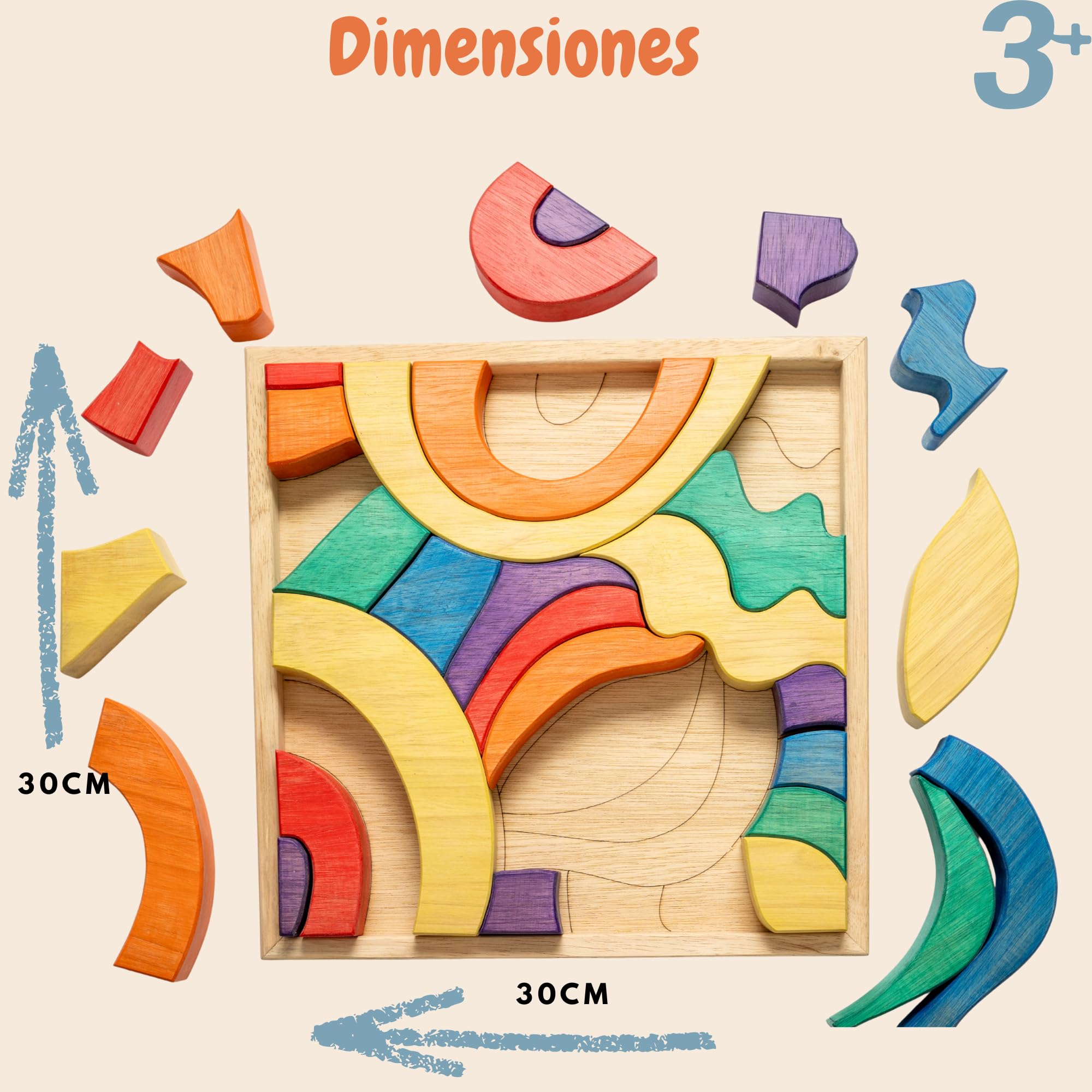 Puzzle Asimmetrico in Legno Colorato - Giocattolo Montessori Educativo, Blocchi Creativi per Costruzione, Sviluppo Sensoriale e Motorie Fini, Bambini 3+ Anni