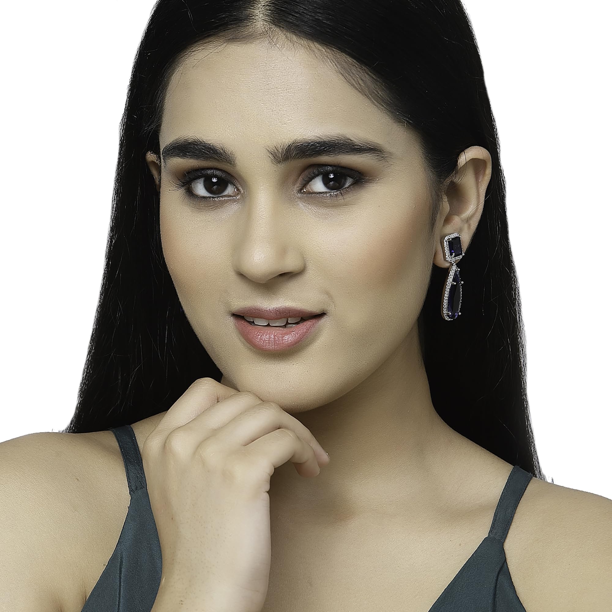 Rhodium-Plated American Diamond Teardrop Earrings