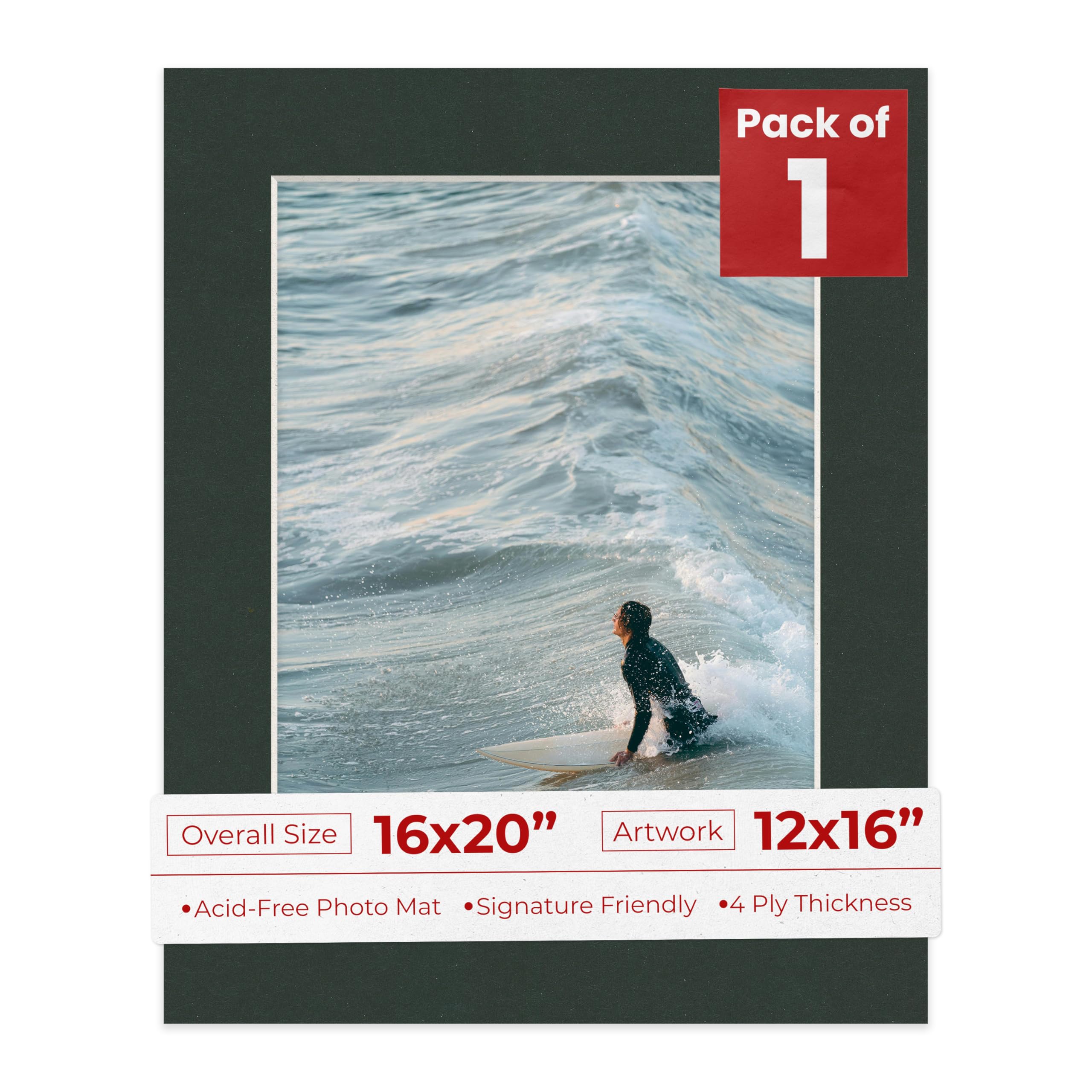 Photo 1 of 12x16 Mat for 16x20 Frame - Precut Mat Board Acid-Free Black 12x16 Photo Matte Made to Fit a 16x20 Picture Frame, Premium Matboard for Family Photos, Show Kits, Art, Picture Framing, Pack of 1 Mat