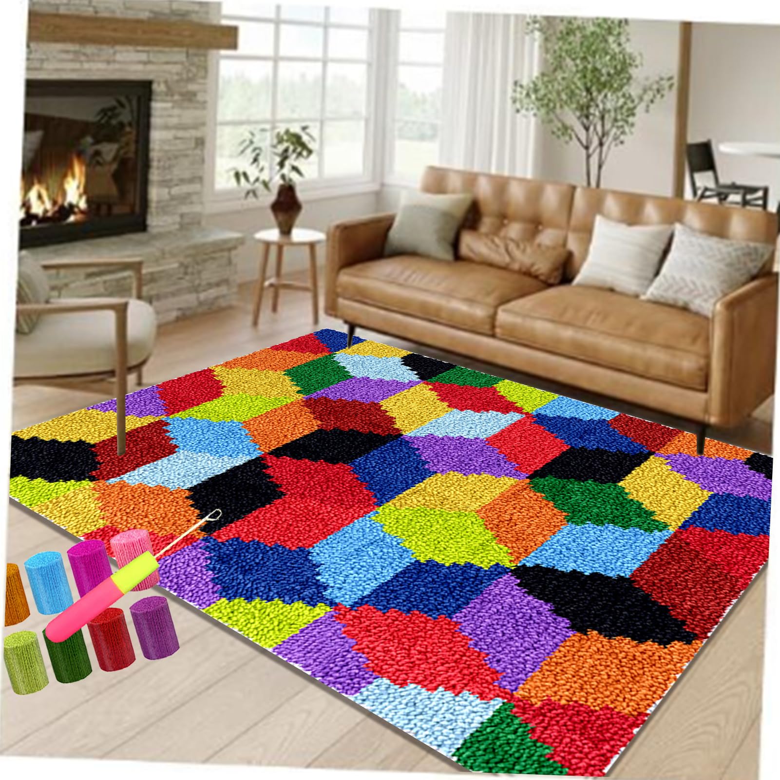 Kit de Alfombra de Gancho Alfombra Latch Hook Kits Pestillo Alfombra Hacer Tapices 3D Tapiz Kits Kits de Alfombras con Gancho de Pestillo Kit de Punto de Cruz Fabricación para Adultos 80 x 115 cm