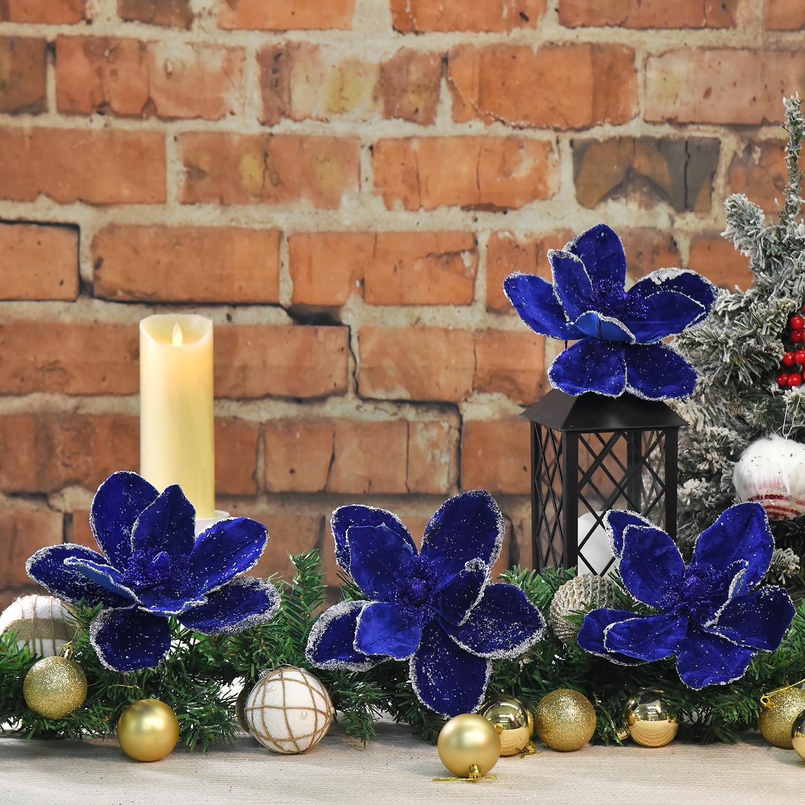 Adornos florales artificiales grandes de 10 pulgadas, flores de Pascua de terciopelo, magnolia, tallos para decoración de árbol de Navidad, paquete de 10 unidades para árbol de Navidad, fiesta,