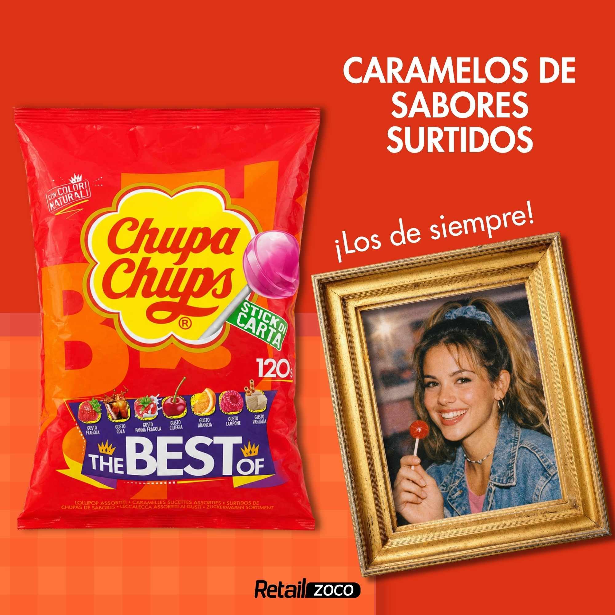 Caramelo Chupa Chups Original sabores Variados, Caramelo con palo de papel, Tamaño original, Apto para veganos, sin gluten, es completamente apto para celíacos, Contiene 1 bolsa de 120 unidades - imagen 6