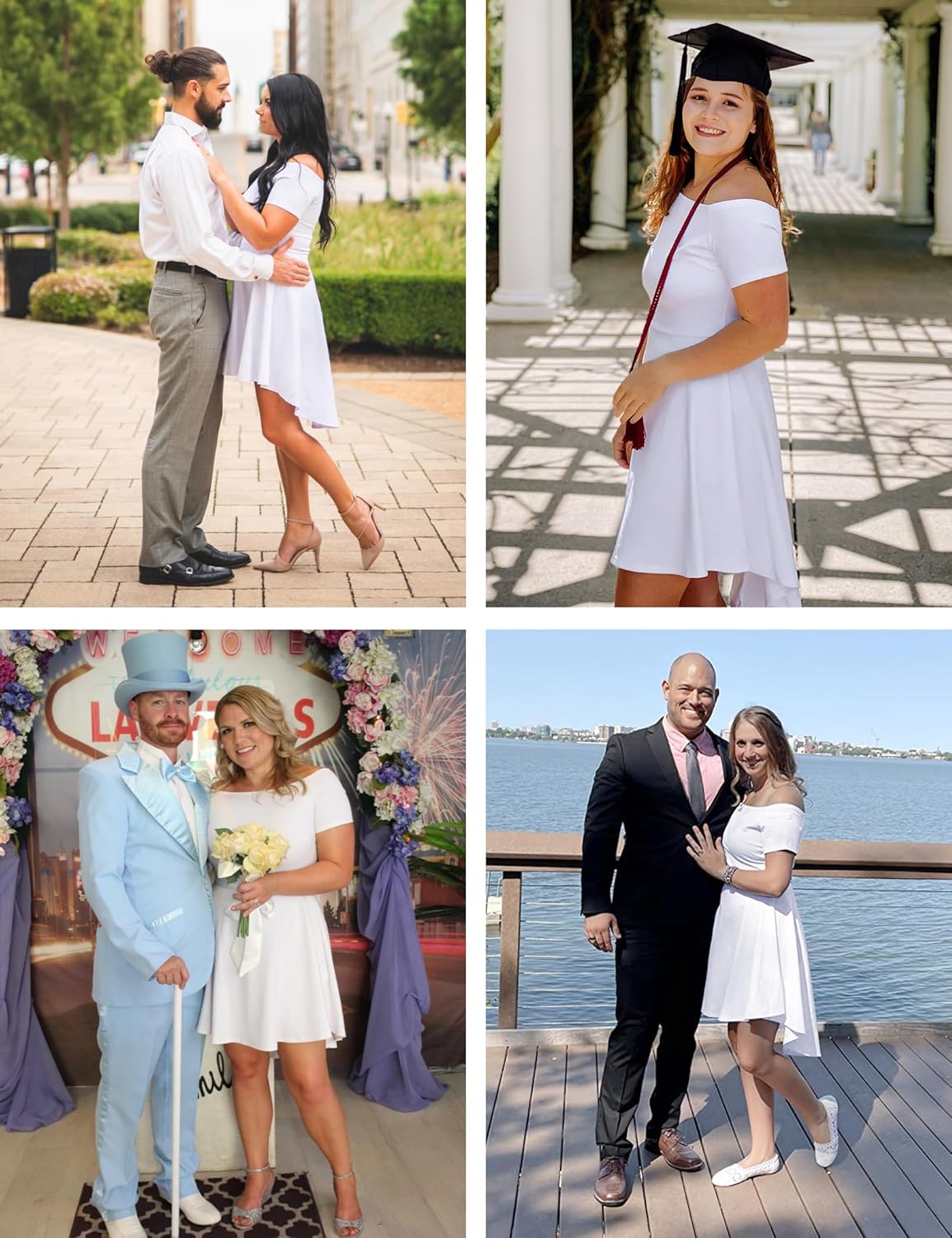 Sarin Mathews Womens Off The Shoulder Short Sleeve High Low Cocktail Skater Dress - Image 5