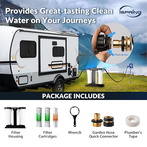 Miniatura 7 de iSpring CW31 - Sistema de filtro de agua para autocaravana, sistema de filtración de agua de 3 etapas para campistas, manguera de latón sin plomo de