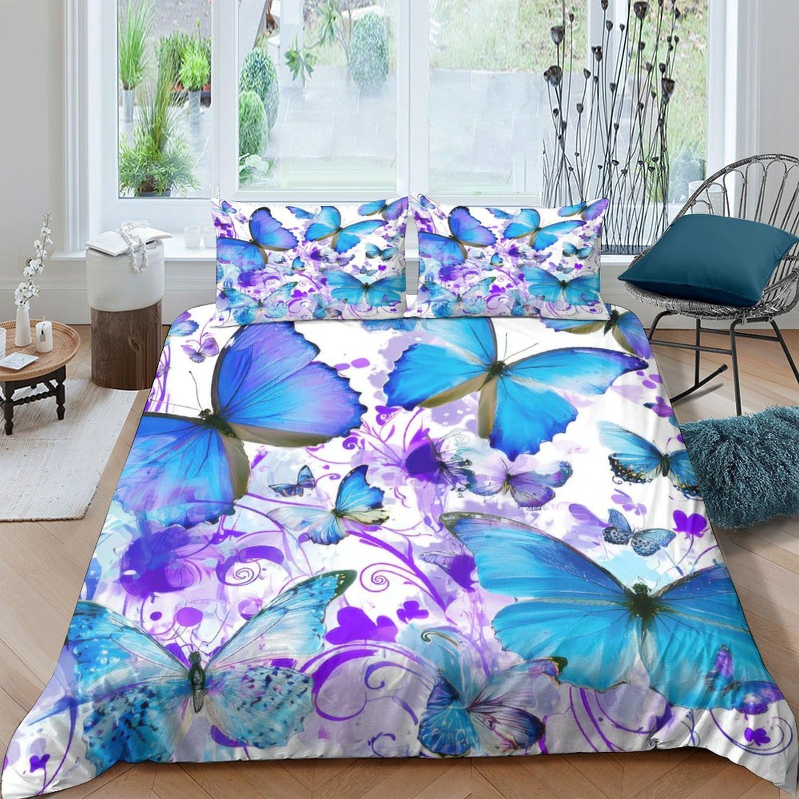 3D Printed Butterfly Duvet Cover, Microfiber Bedding Cover Hidden Zipper