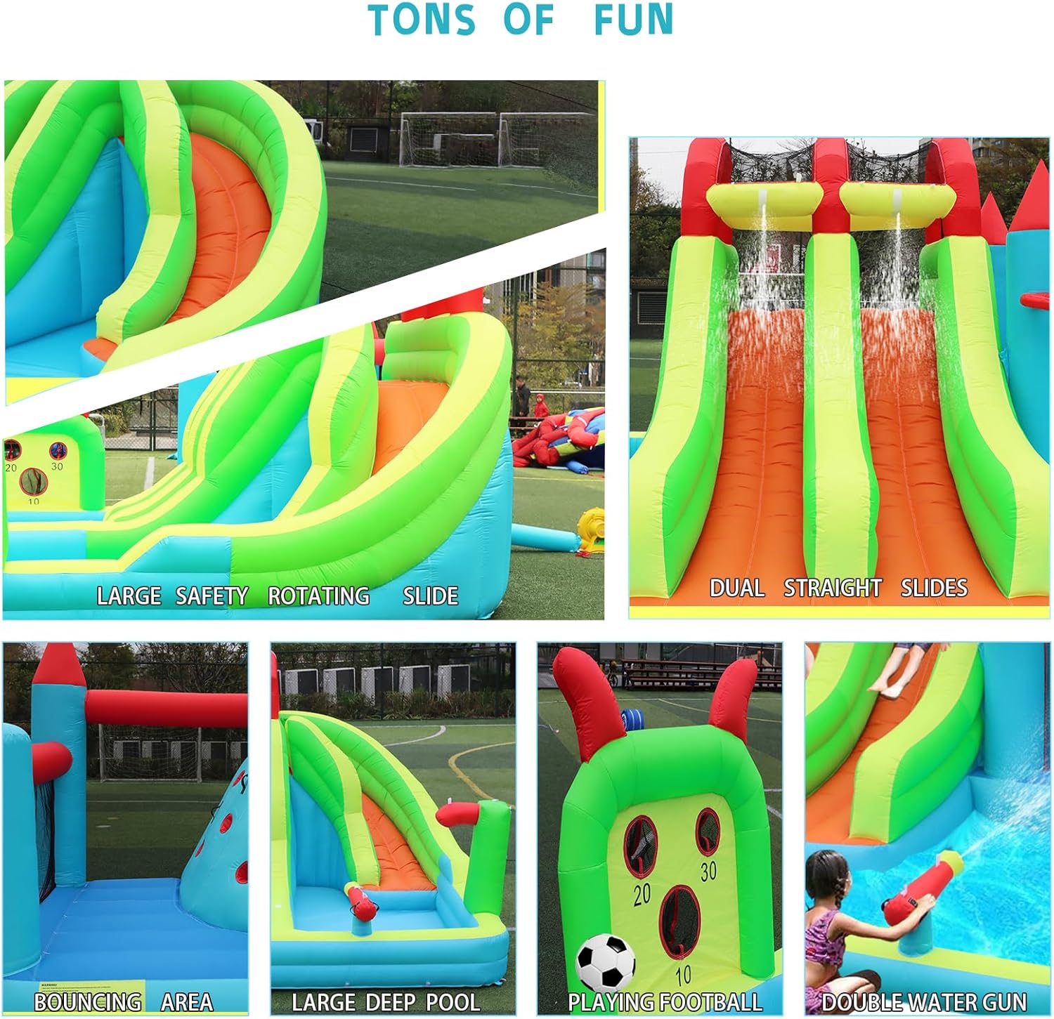 Giant Inflatable Water Slide Park & Bounce House, 10-in-1 Combo with 3 Slides, Bounce Zone, 2 Pools for Kids