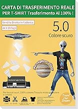 TransOurDream Carta per trasferimento a Getto d'inchiostro Reale,Carta termoadesiva per Tessuti Scuri, Non Stampa a Specchio, Fogli DIN A4X20, Carta per Magliette a Colore: Scuro(I-3-5.0-20)