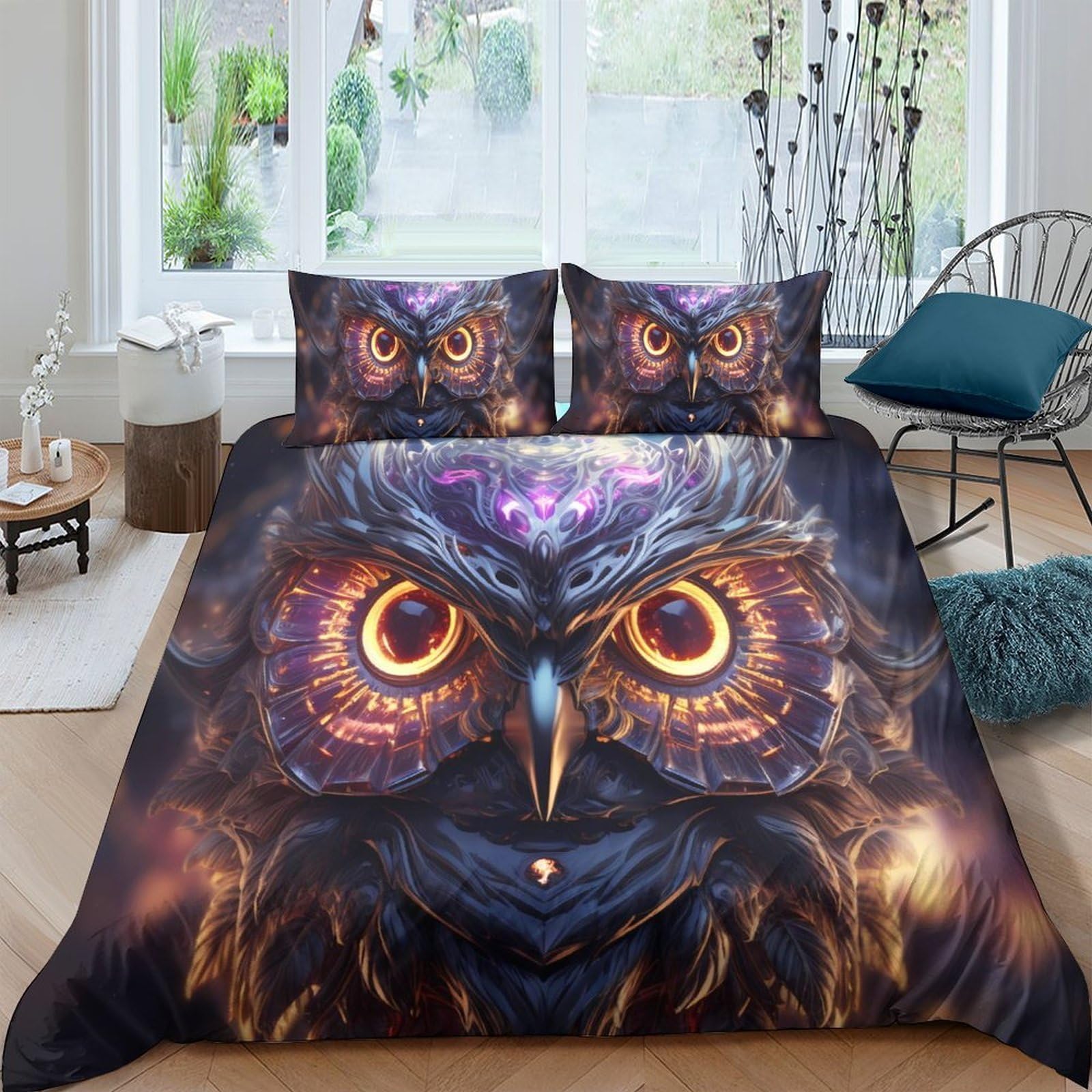 Ctjqhvkz Style-5 3D Printed Owl Eyes Fitted Sheet Microfiber Soft Mattress Cover For Bedroom Dorm Artistic Decor Animal Pattern Single（135X200cm）
