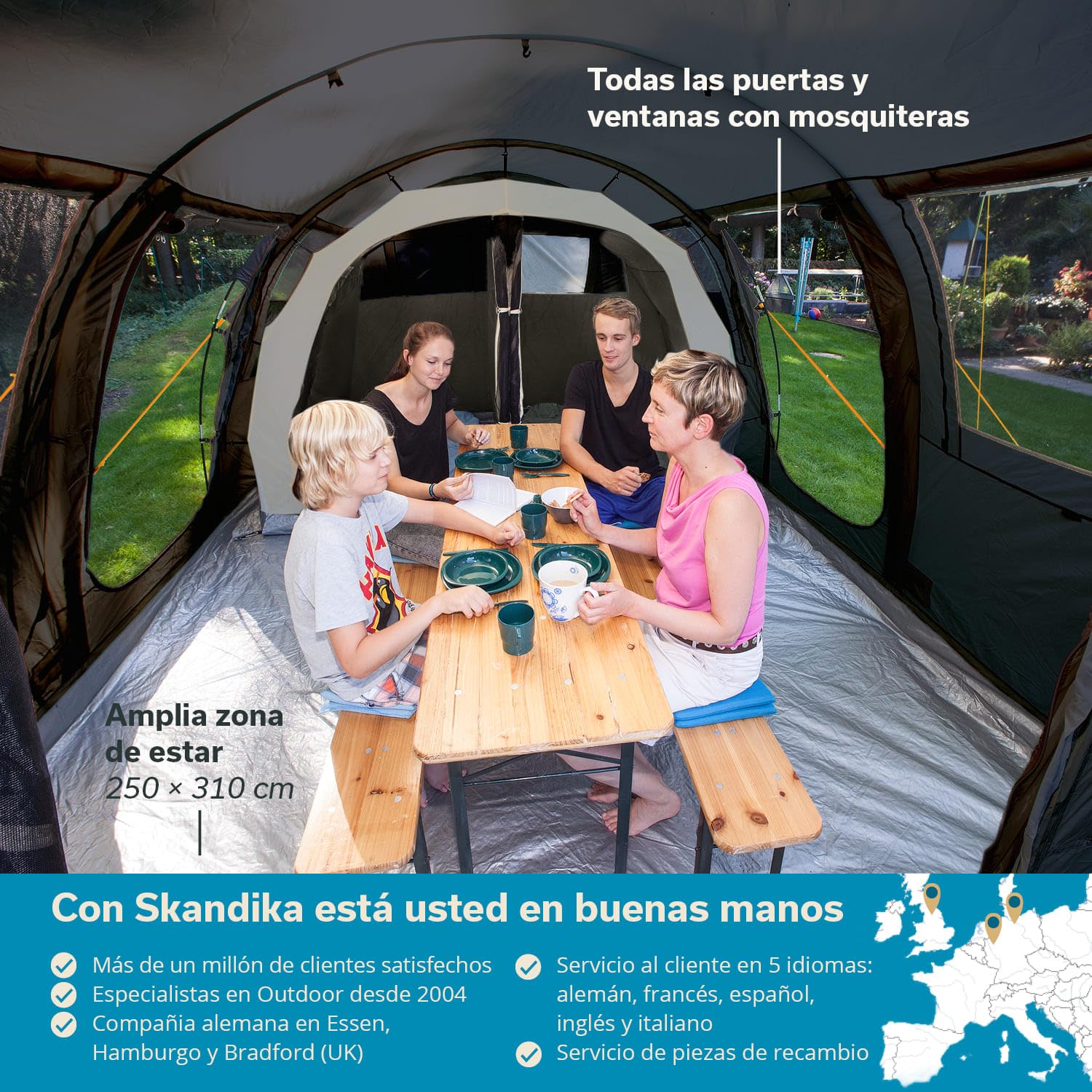 Skandika Gotland 4 Sleeper Protect - Tienda de campaña Familiar - mosquiteras - Suelo Cosido en Forma de bañera - mosquiteras