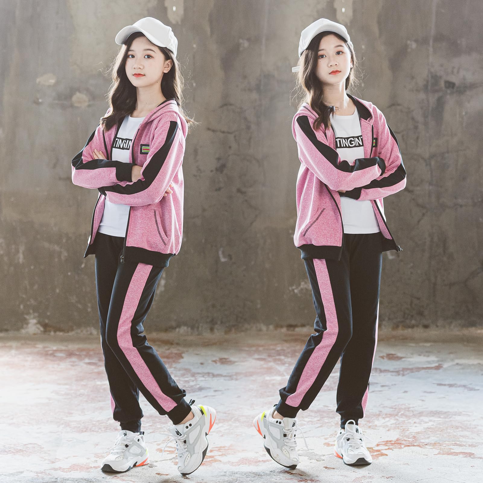 Set da jogging per ragazze Tuta da bambino 2 pezzi/3 pezzi Set di felpa con cappuccio con pantaloni da jogging tuta sportiva