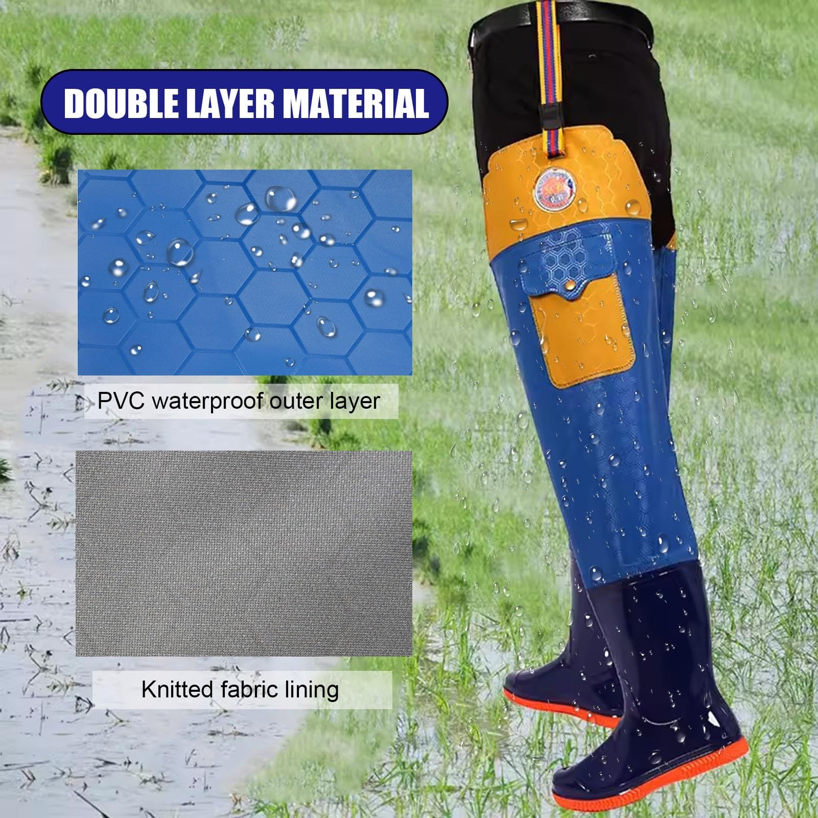 Stivali da Pesca Stivali da Pescatore da Uomo E da Donna con Tasche in PVC Leggero Impermeabile Stivali da Pescatore per La Pesca E La Caccia