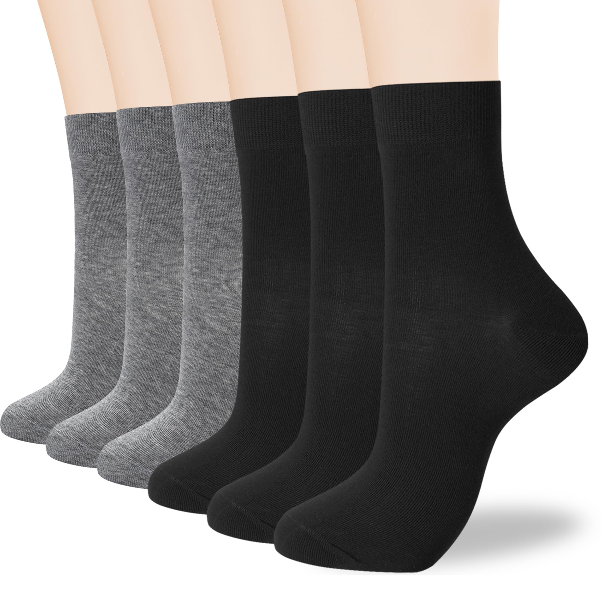 ATBITER Women's Thin Cotton Crew Socks - Soft Above Ankle Bootie Casual Dress Socks 6-Pairs With Gift Box‌