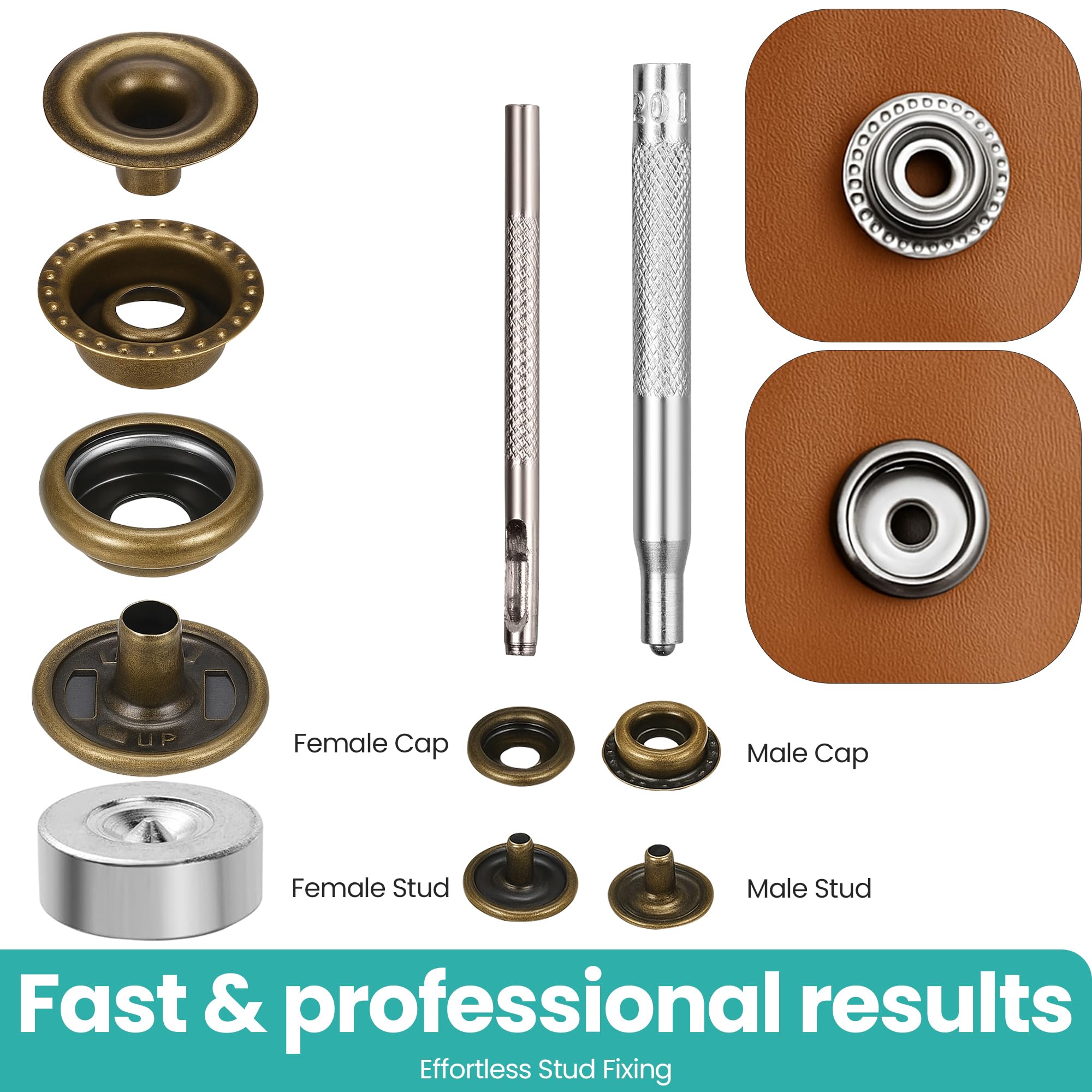 Trimming Shop 15mm Botones a Presión 4 Parte, Durable y Ligero Metal Cierres con Mano Fijación Herramienta para Jeans, Cuero, Tiras Costura Proyectos, Ropa Reparación - Gris Claro, 500pcs