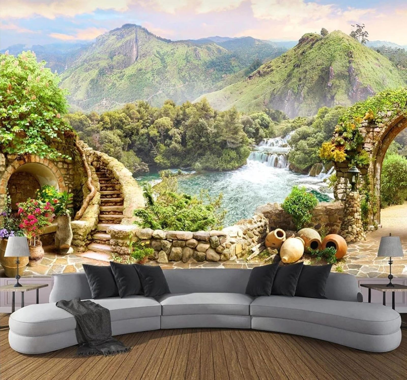 Tzxztt Large Garden Balcony Greenery Landscape Modern 3D Wallpaper Premium Textured Silk Neutral Tones Material Ideal for Living Room Bedroom-430cm×300cm