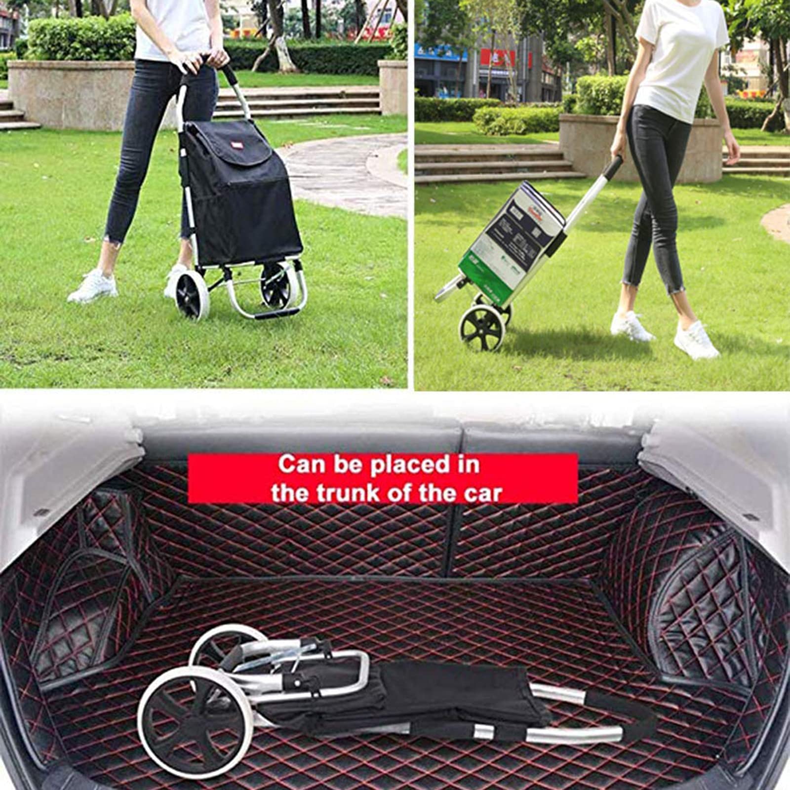 Faltbarer Einkaufstrolley mit 2 Rädern und wasserdichter extra großer Einkaufstasche, robuster Schiebe-/Ziehwagen für einfaches Treppensteigen – ideal für alle Altersgruppen