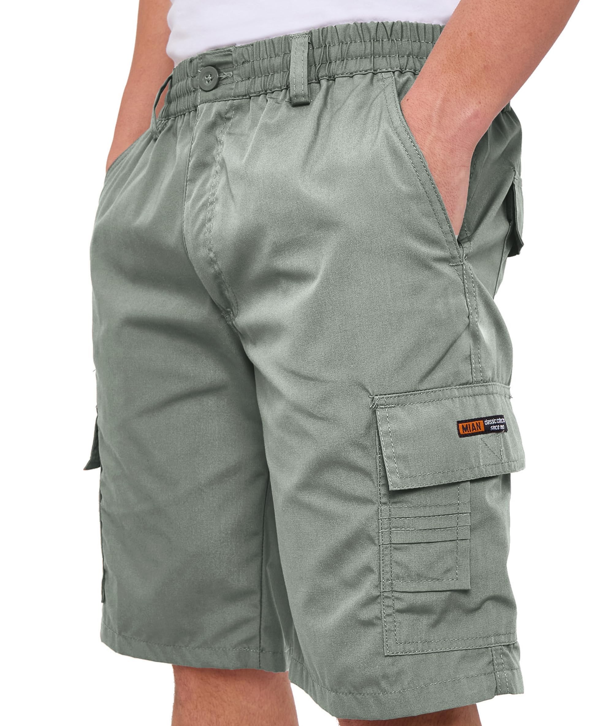 LABEL APPAREL Mens Cargo Combat Shorts Casual Cotton Elasticated Waist Regular Fit Cargo Short Workwear Half Pants, Olive 6XL