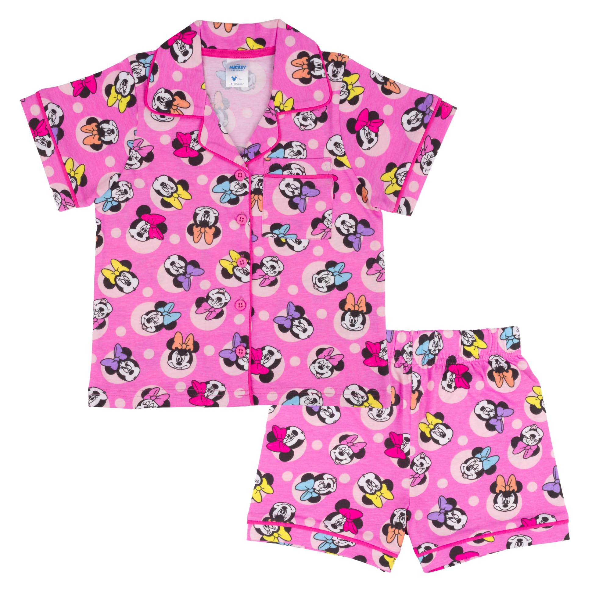 Disney Girls Pink Minnie Mouse, 100% Cotton Short Sleeved Pyjama Set, 12-18 Months: 86Cm