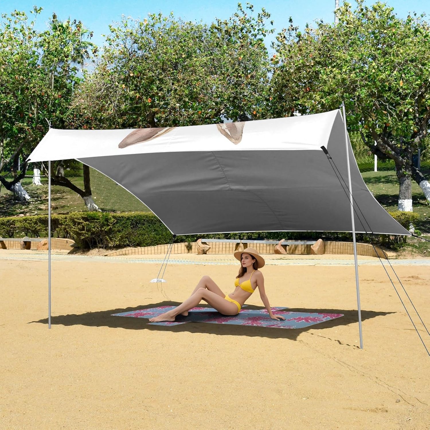 ALAZA Bunny Rabbit Easter Egg Beach Tent Sun Shelter UPF50+ Protection Beach Shade Canopy w/ 4 Sandbags for Outdoor Camping, Fishing, Backyard Fun, Picnic, 10x9 ft