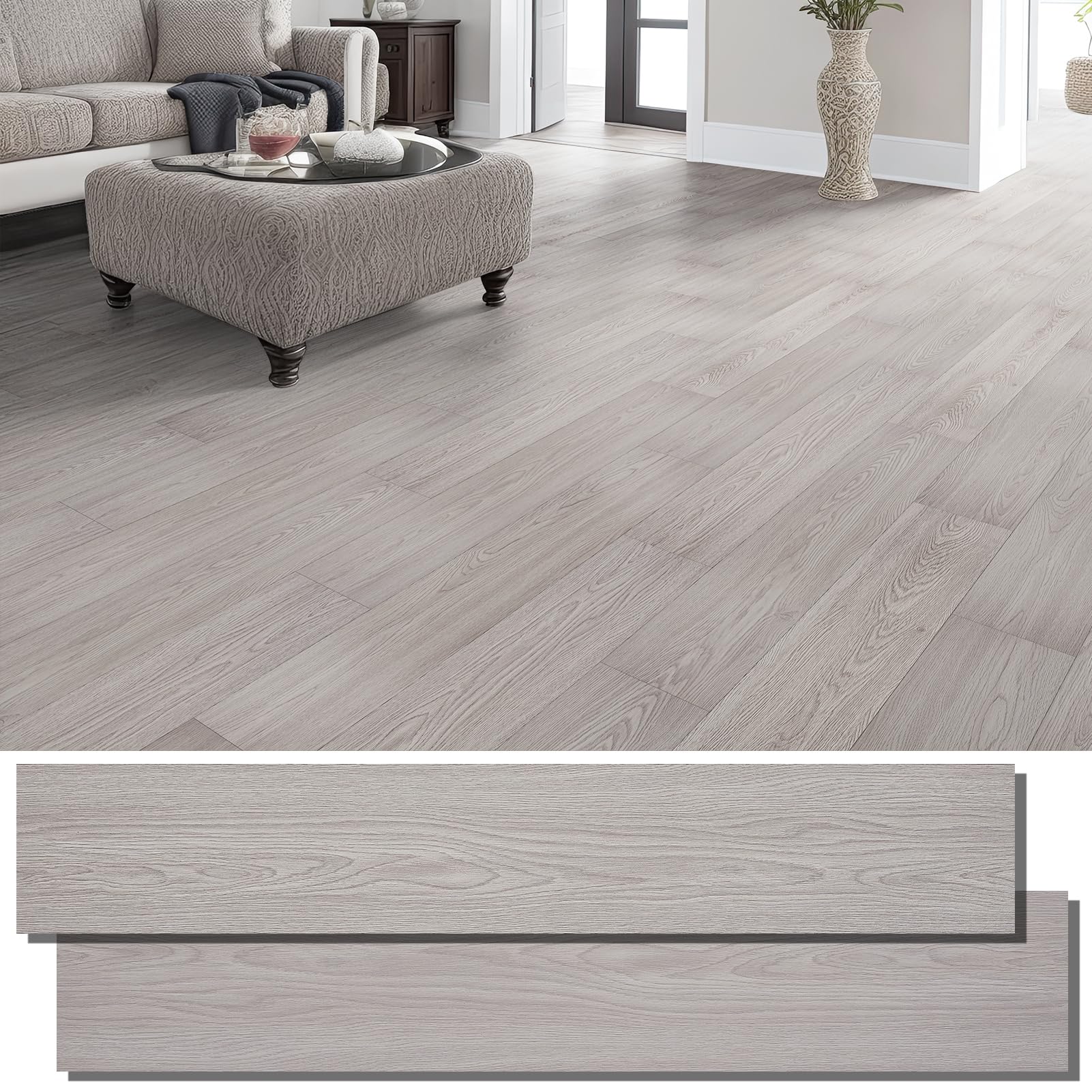INMOZATA Peel and Stick Floor Tile Vinyl Flooring, Waterproof Vinyl Plank Flooring 36-Pack 54Sq.Ft Wood Grain Peel and Stick Flooring for Bedroom,