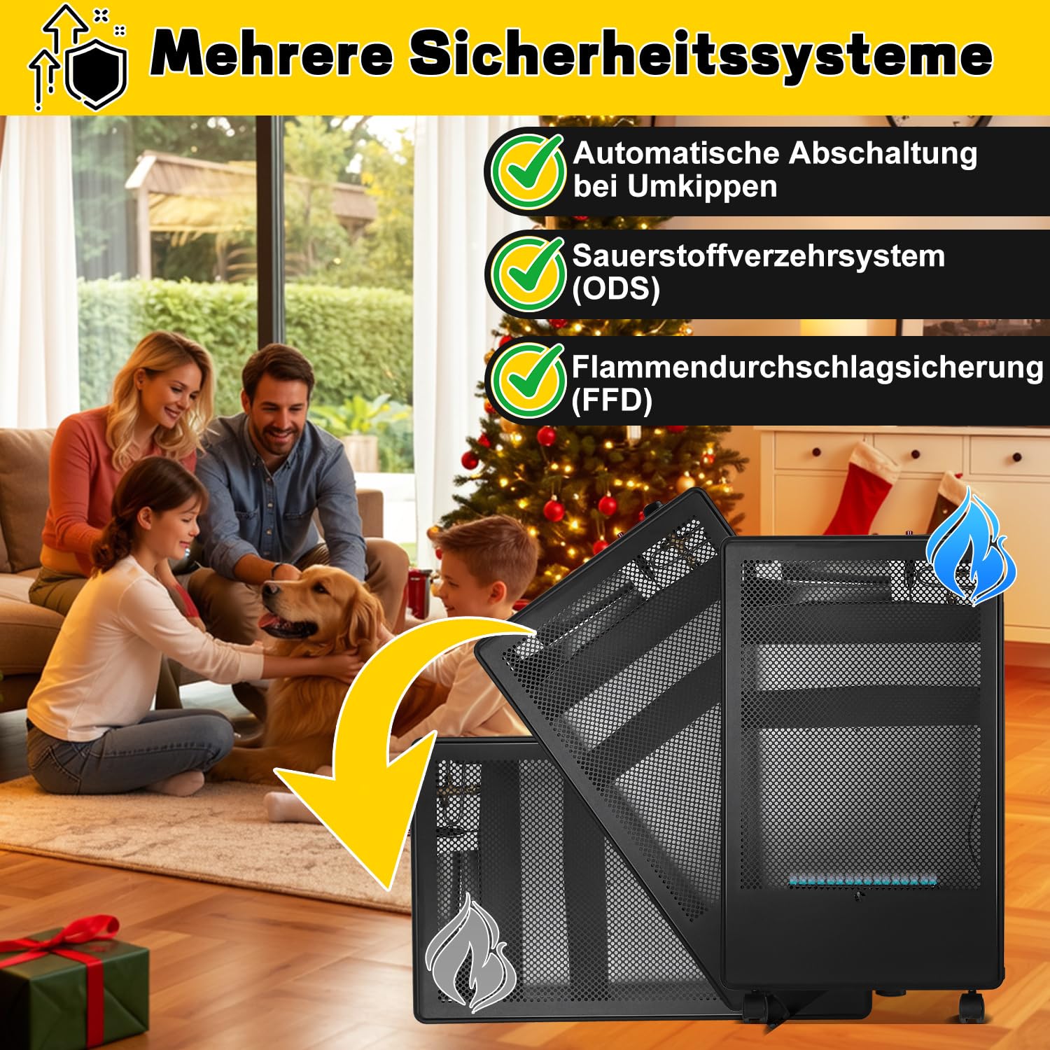Gasheizer 3800 Watt Gas Heizstrahler inkl. Gasdruckregler Gasschlauch, Gasheizofen Gasheizgerät, Gasheizung für Innenräume, für Gasflaschen bis 15kg